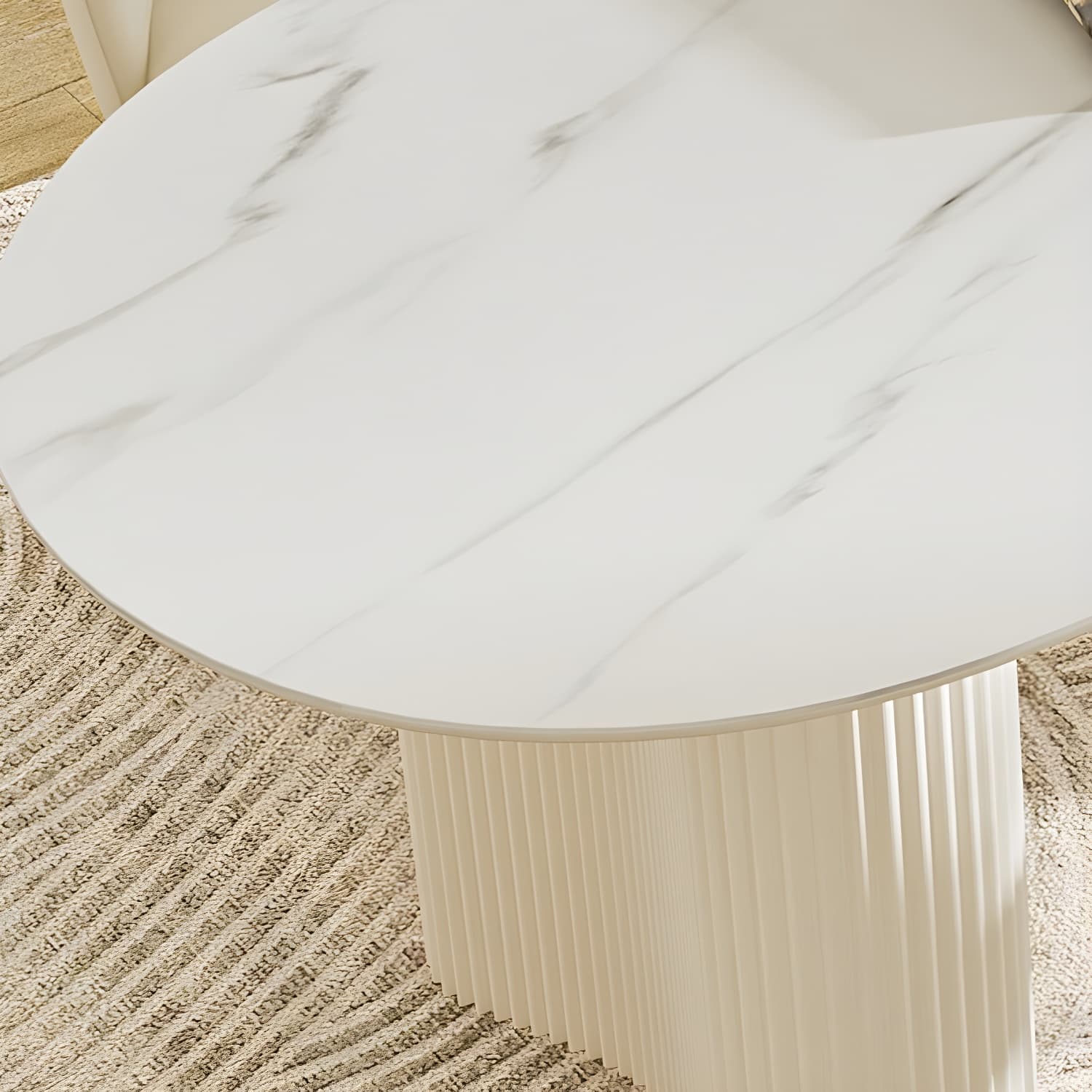 White Modern Stone Top Kitchen Dining Table with Metal Base for Home thumbnail 8