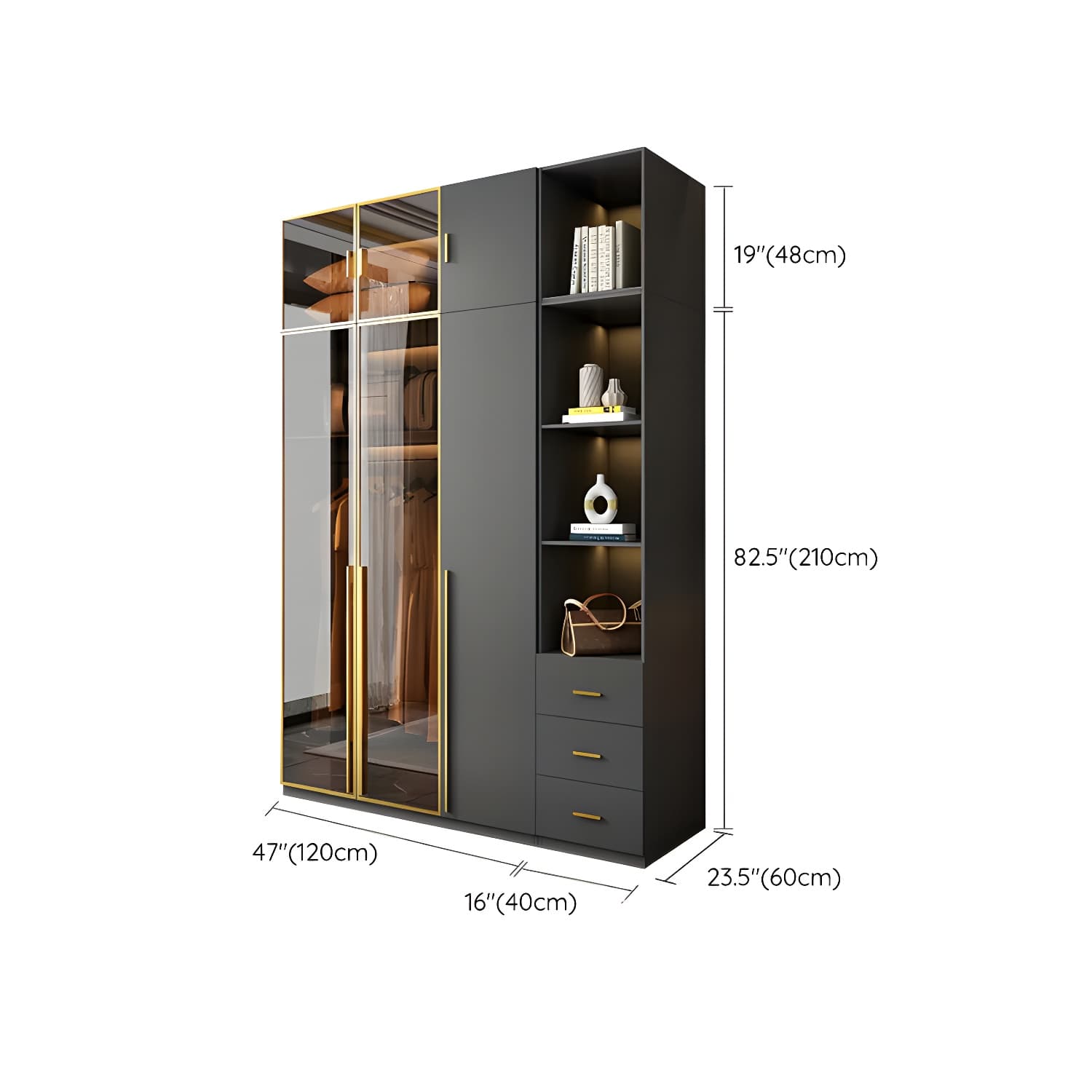 Modern Black Wood Wardrobe Armoire with Soft-Close Drawers & Clothing Rod thumbnail 34