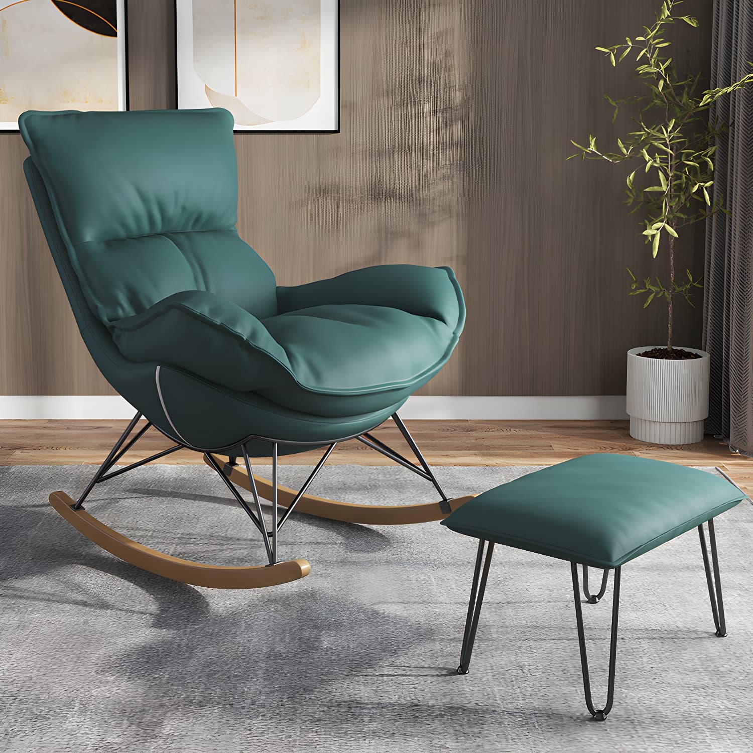 Contemporary Rocking Chair Faux Leather Waterproof Glider Chair with Removable Cushions thumbnail 5