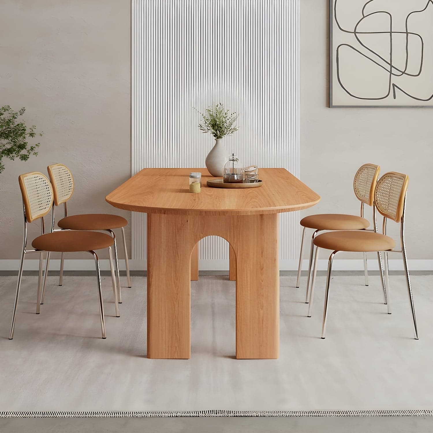 Scandinavian Wooden Oval Dining Table in Natural and Brown for Dining Room thumbnail 1