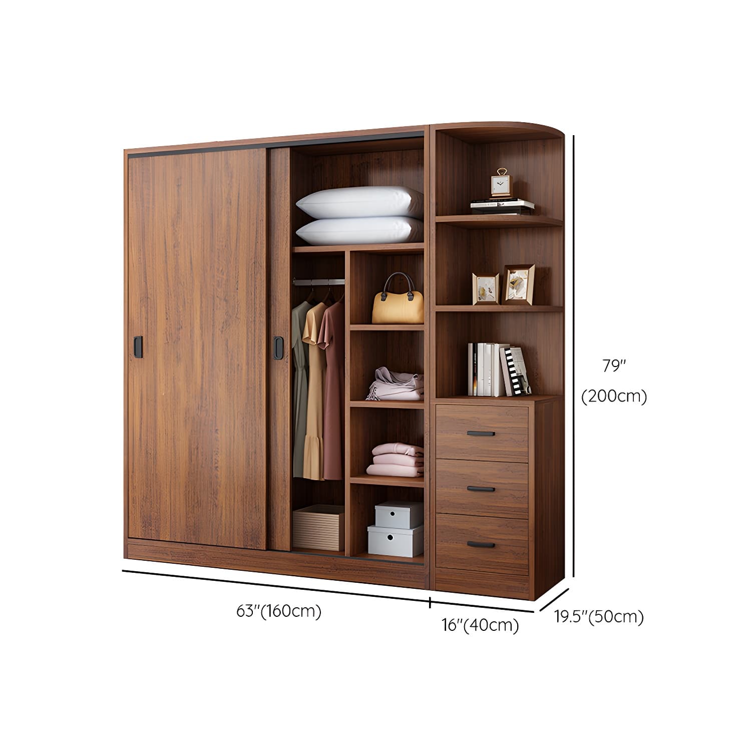 Solid Wood Frame Wardrobe Freestanding Wardrobe with Sliding Doors - image 21