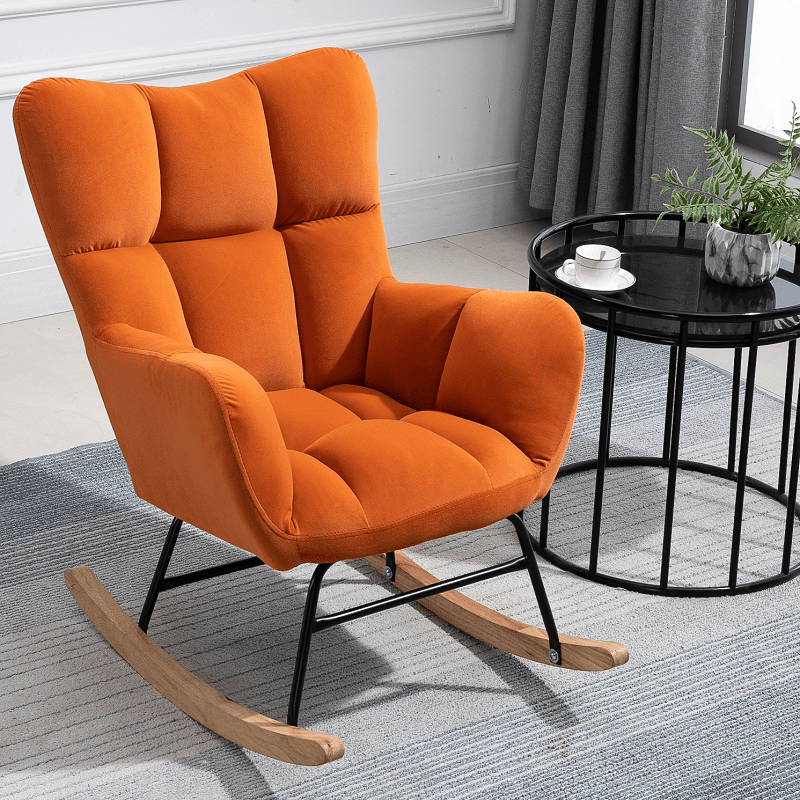 Simplistic Scratch-immune Padded Recessed Arm Ottoman Upholstered 2 Piece Set Bedroom Rocking Chair thumbnail 7