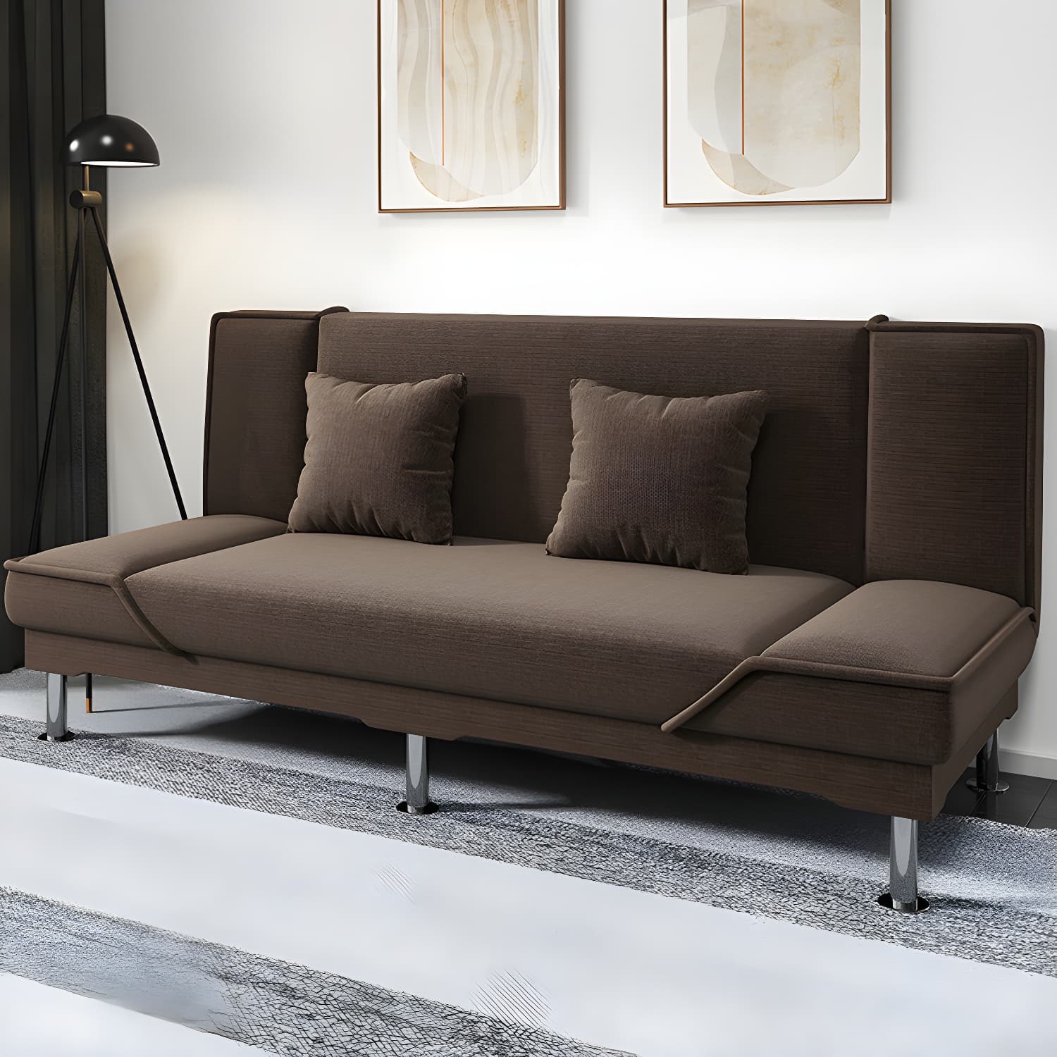 Contemporary Armless Convertible Sofa Linen Foldable Sofa for Apartment thumbnail 1
