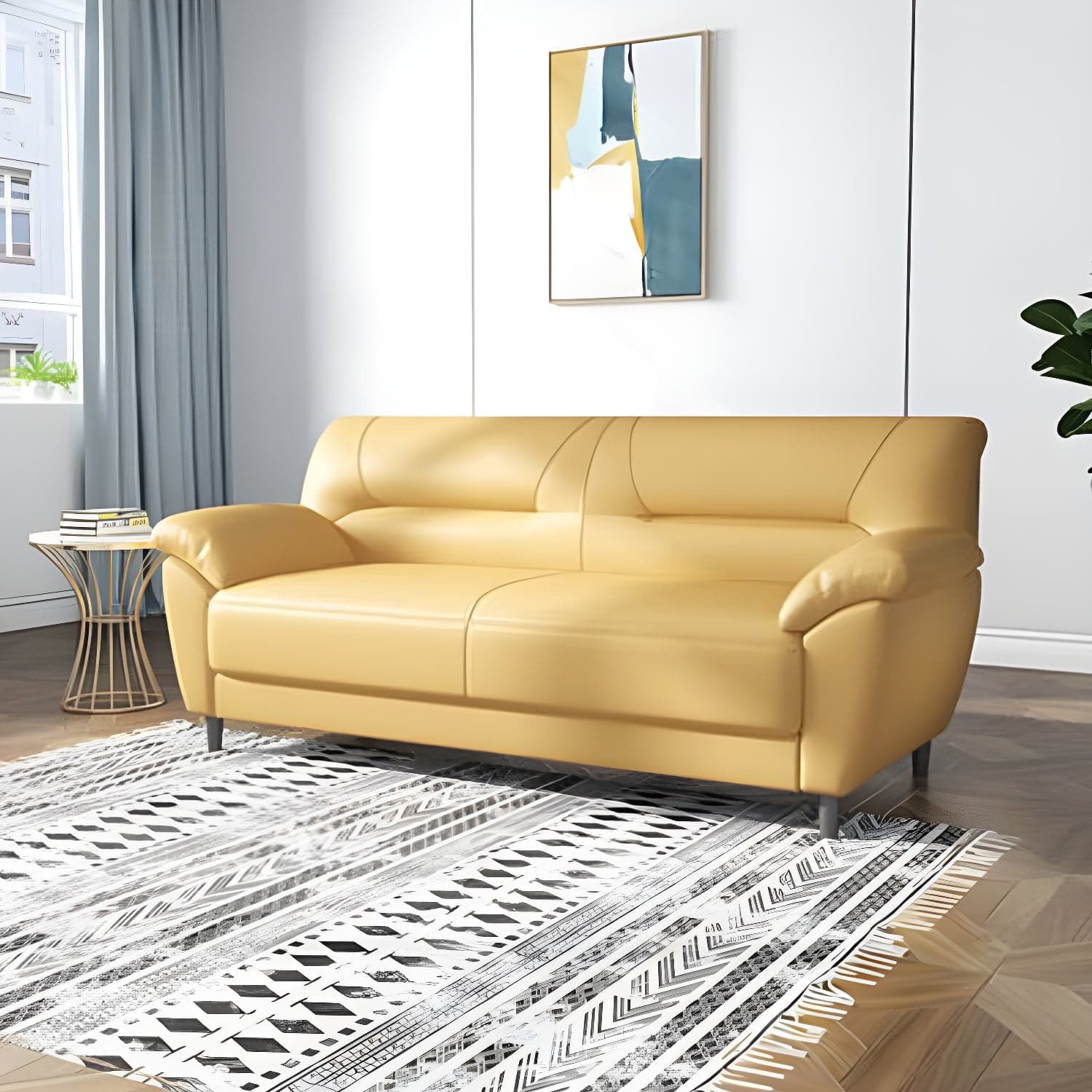 Leather Modern 2/3-seat Pillow Top Arm Sofa 70.87"/55.12" W Sewn Pillow Back Sofa