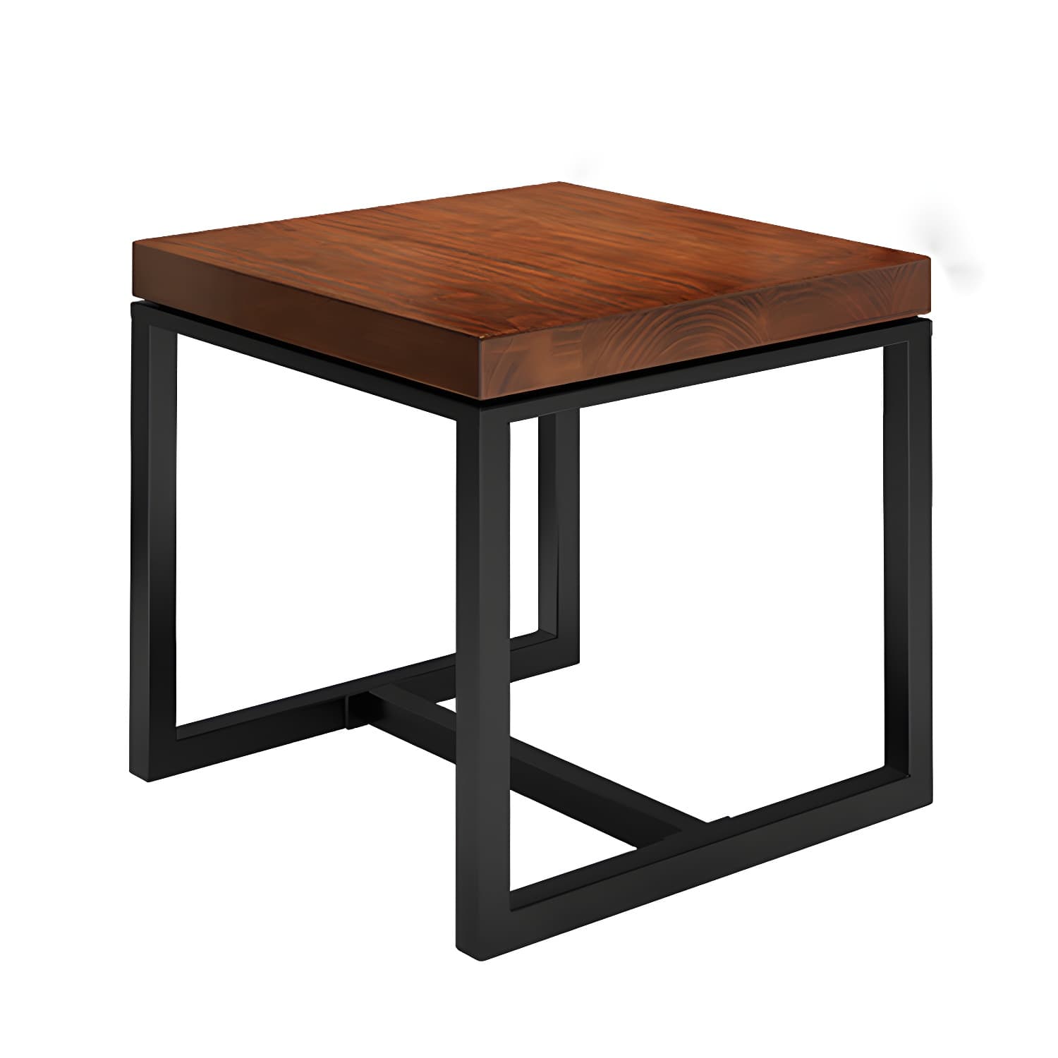 Solid Wood Top Dining Table Industrial Square Black Iron Trestle Base Table thumbnail 5