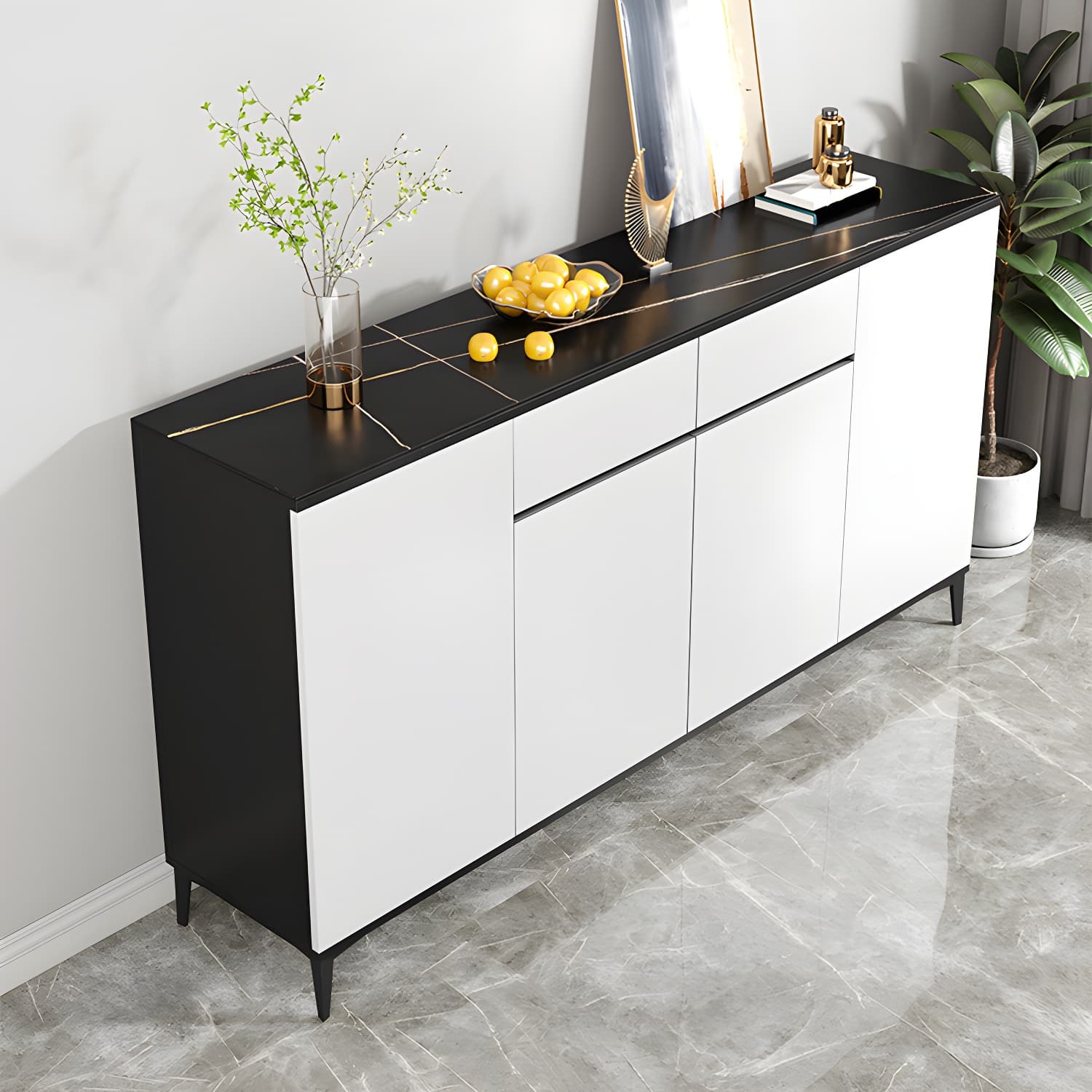 White Wood Buffet Sideboard with Drawers and Cabinet Included thumbnail 2
