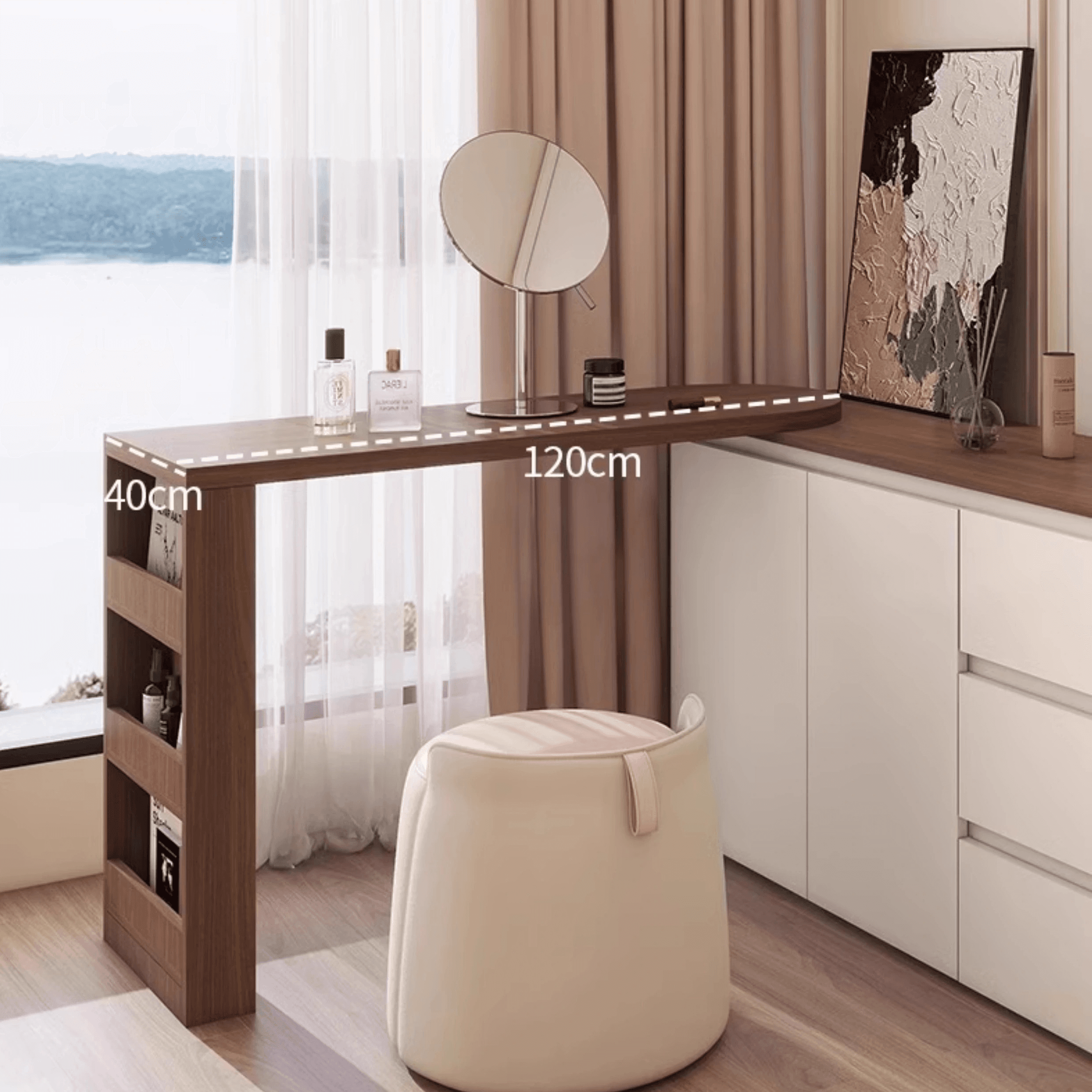 Modish Engineered Wood Large Makeup Vanity with 3 Drawers thumbnail 6