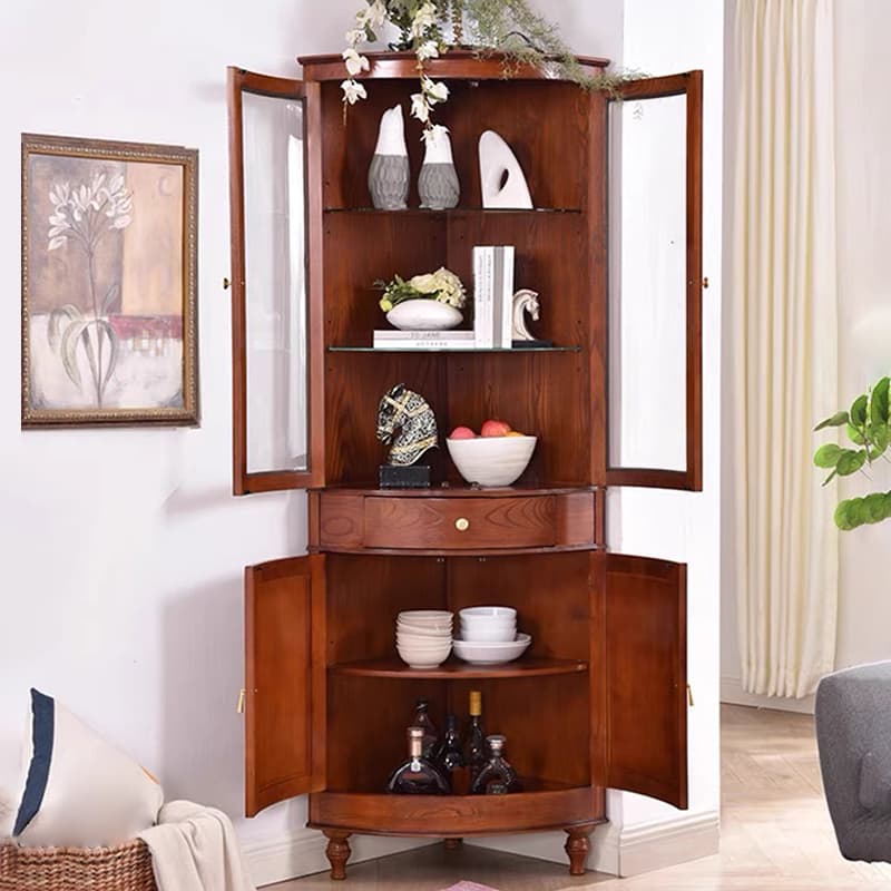 Corner Accent Cabinet with Storage Drawer, Closet, Glazed Door, Cabinet Knobs, Brown Top, and LED Lighting thumbnail 5