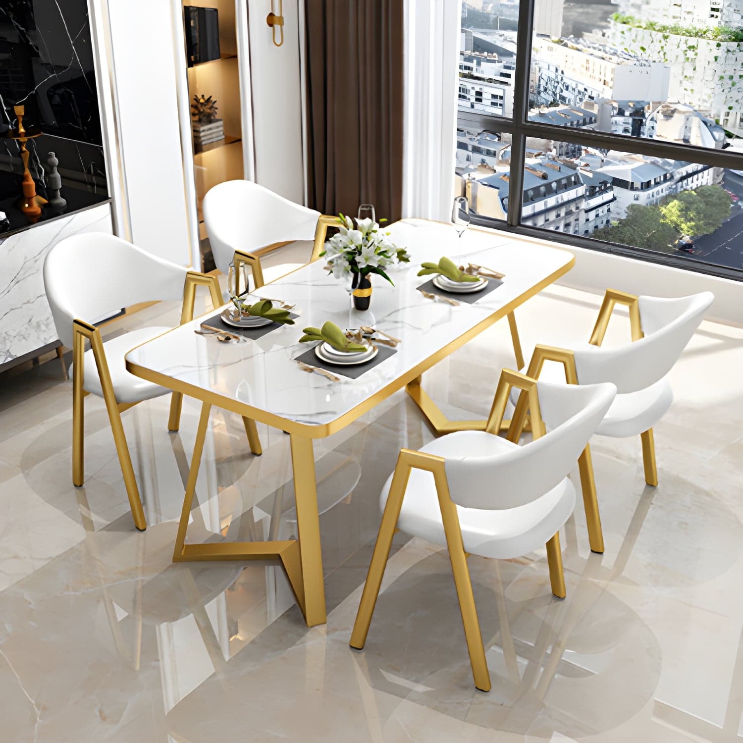 Nordic Traditional Height Sintered Stone Dining Table Rectangle Dining Room Set For Home thumbnail 8