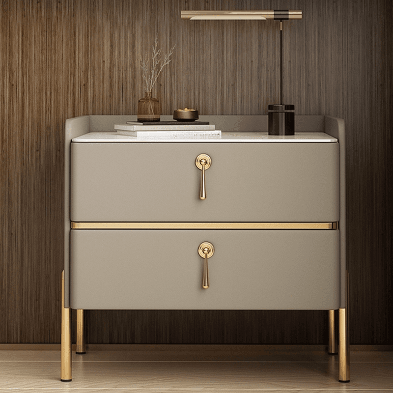 Stylish/Art Deco Drawer Storage Nightstand with 2 Drawers, Stone Countertop, and Leg thumbnail 6