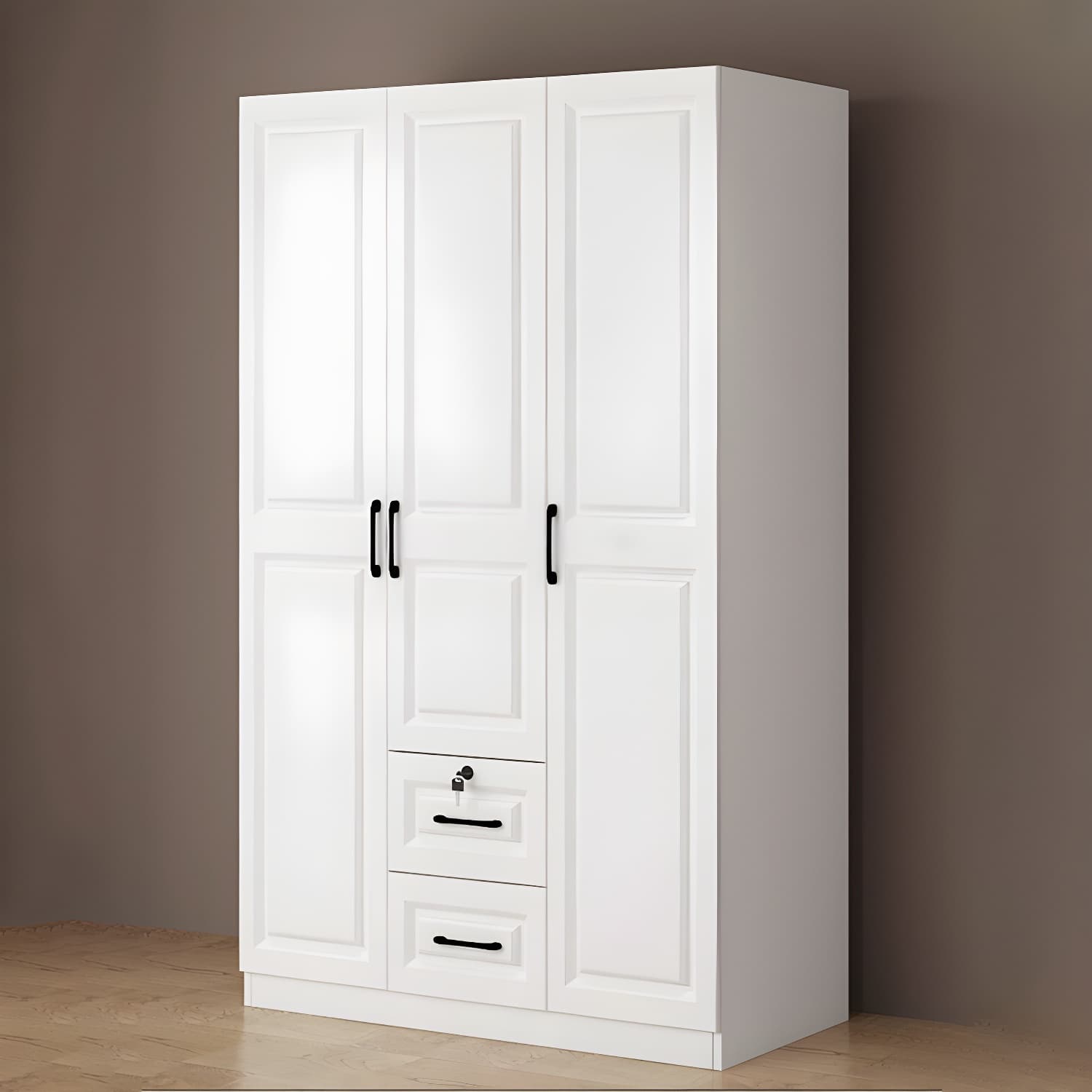 White Wood Wardrobe Armoire with Drawers, Shelves, and Clothing Rod thumbnail 10