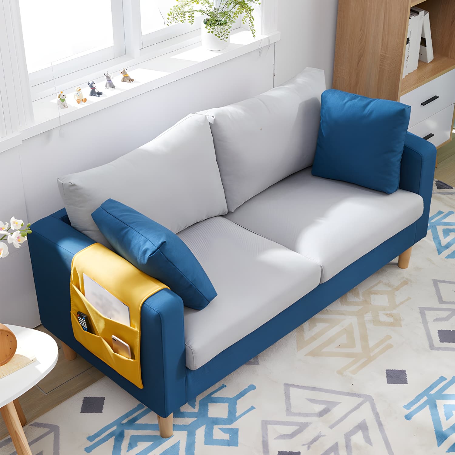 Contemporary Square Arm Couch Faux Leather Loveseat with Pillows thumbnail 19