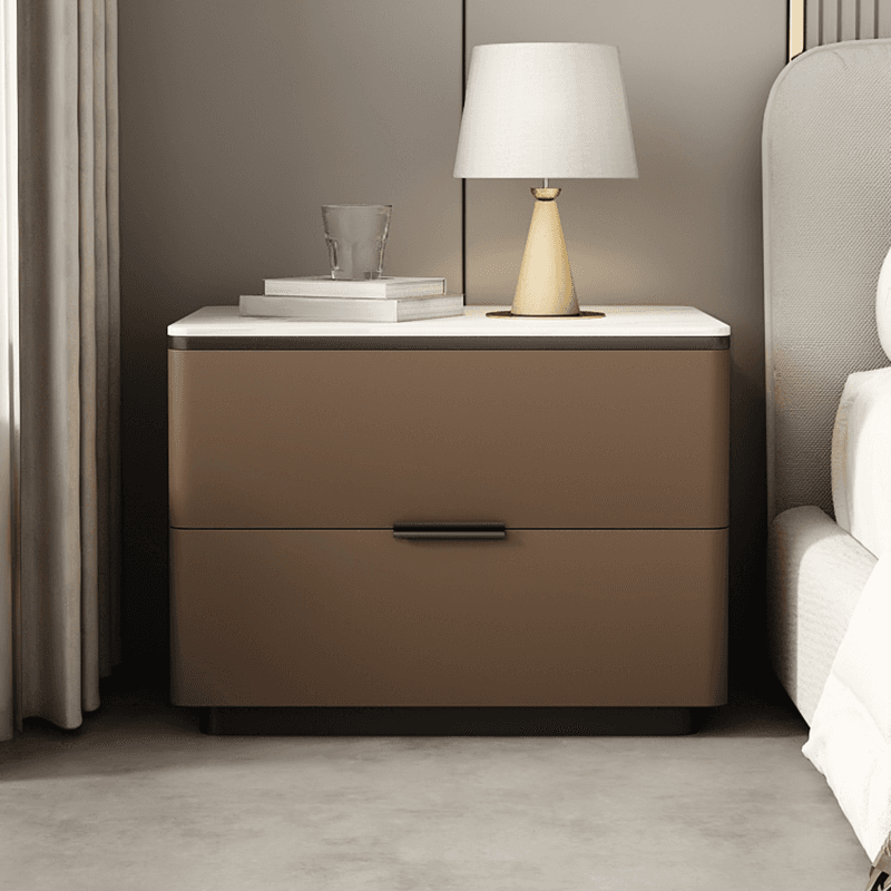 Organic Modern Nightstand With Drawer Organization Featuring 2 Drawers and Stone Countertop thumbnail 2