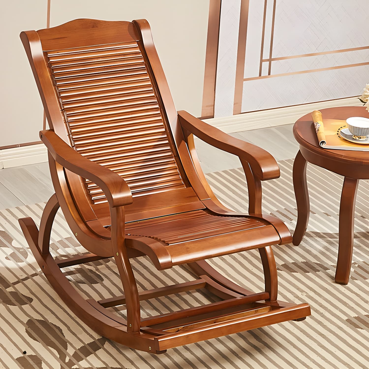Retro Dark Brown Rocking Chair Solid Wood Reclining Rocker Chair for Home - image 1