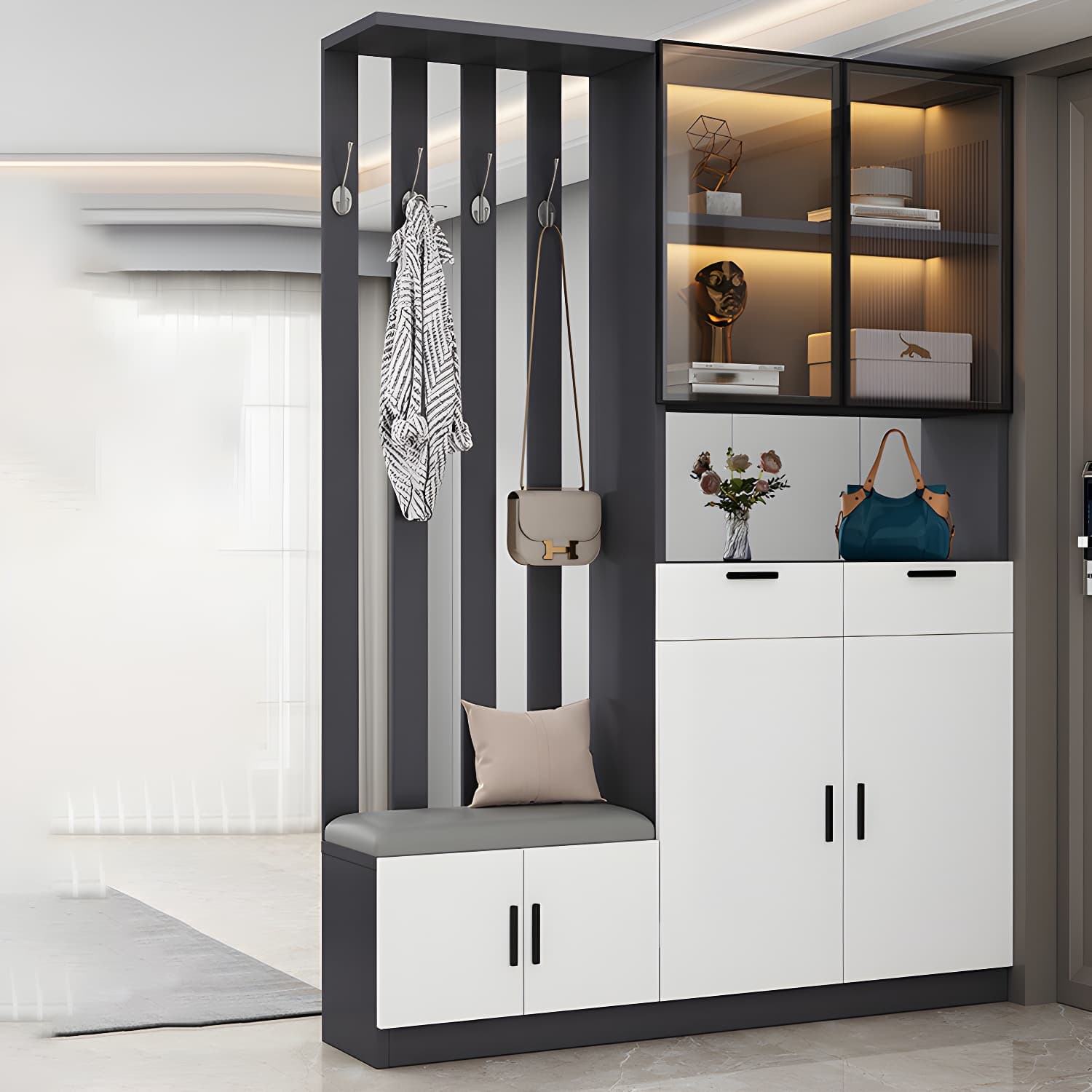 Contemporary Style Wooden 3-door Accent Cabinet with Drawer and Shelf thumbnail 5