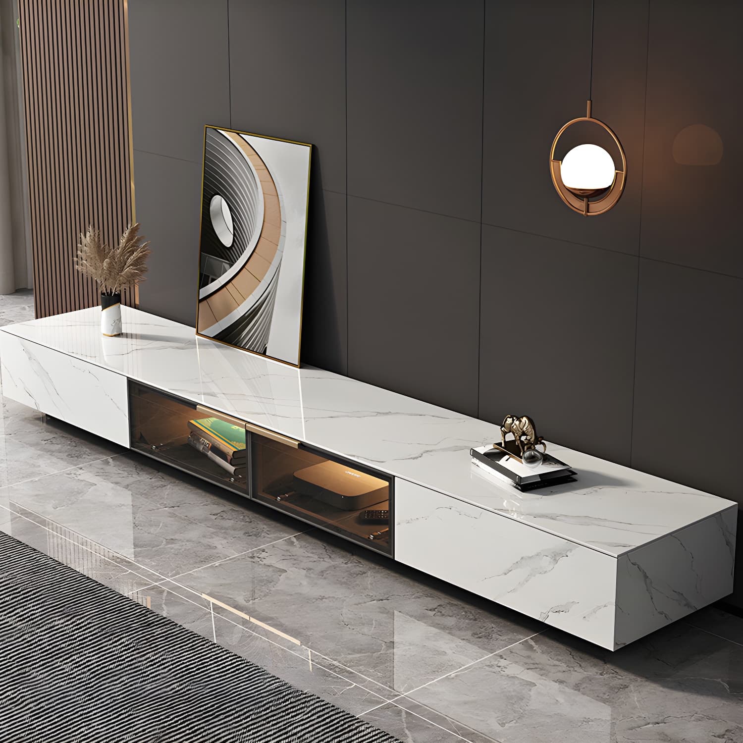 Stone TV Stand Console Contemporary Media Console with Drawers thumbnail 5