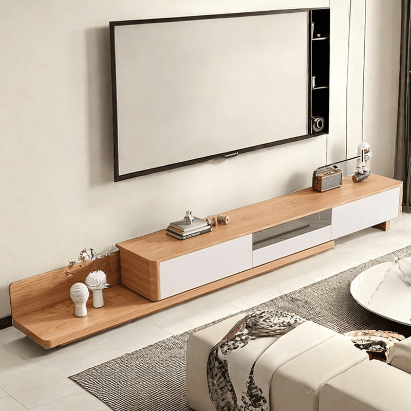 Art Deco Real Wood TV Stand with Shelf, 2 Drawers, Locker, and Cable Management thumbnail 7