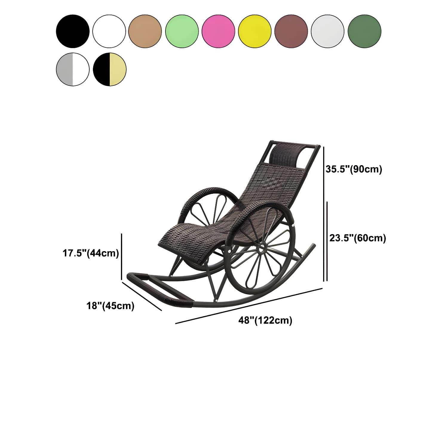 Modern Spindle Rattan Rocking Chair Metal Frame Wheel Handrail Design Rocker Chair thumbnail 19
