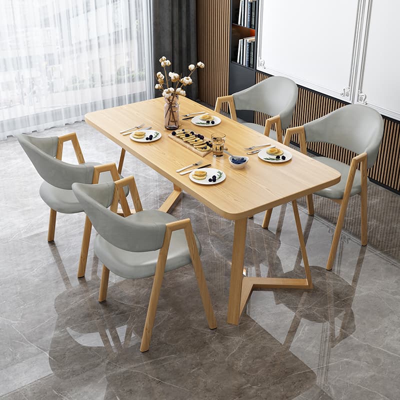 Dining Table Set with Sleighing Base and Fixed Table, Featuring Padded Chair with Back and Armrest, 5-piece Unfinished thumbnail 5