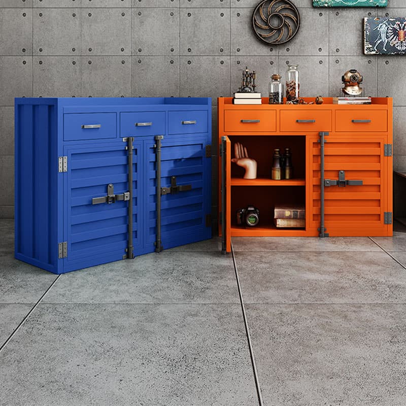 Metal Industrial Sideboard Credenza with Cabinet, Drawers, and Shelves - 40cm Width, 90cm Height thumbnail 5