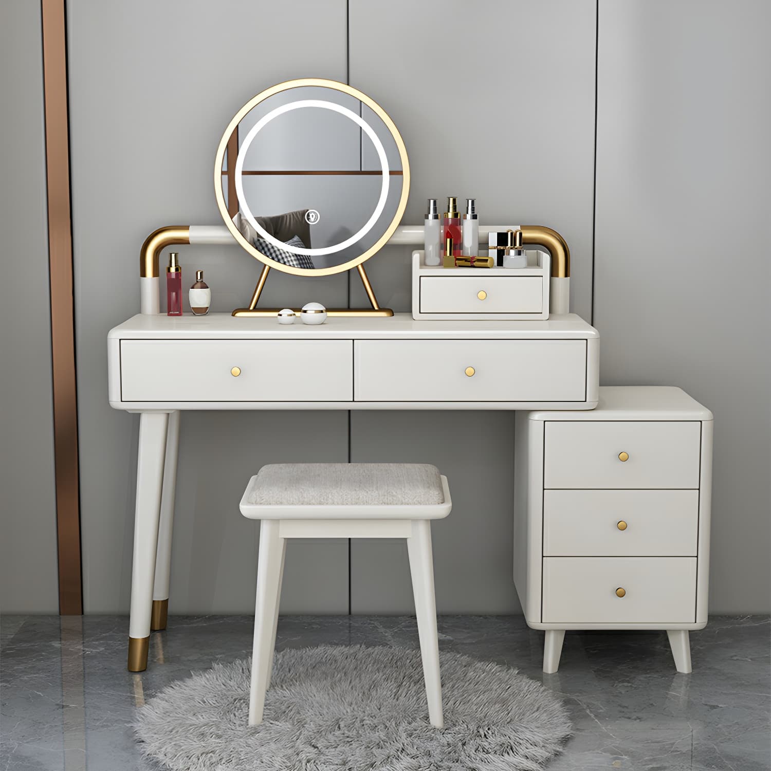 Modern Style Rubber Wood Vanity Table with 6 Drawers Dressing Table thumbnail 4
