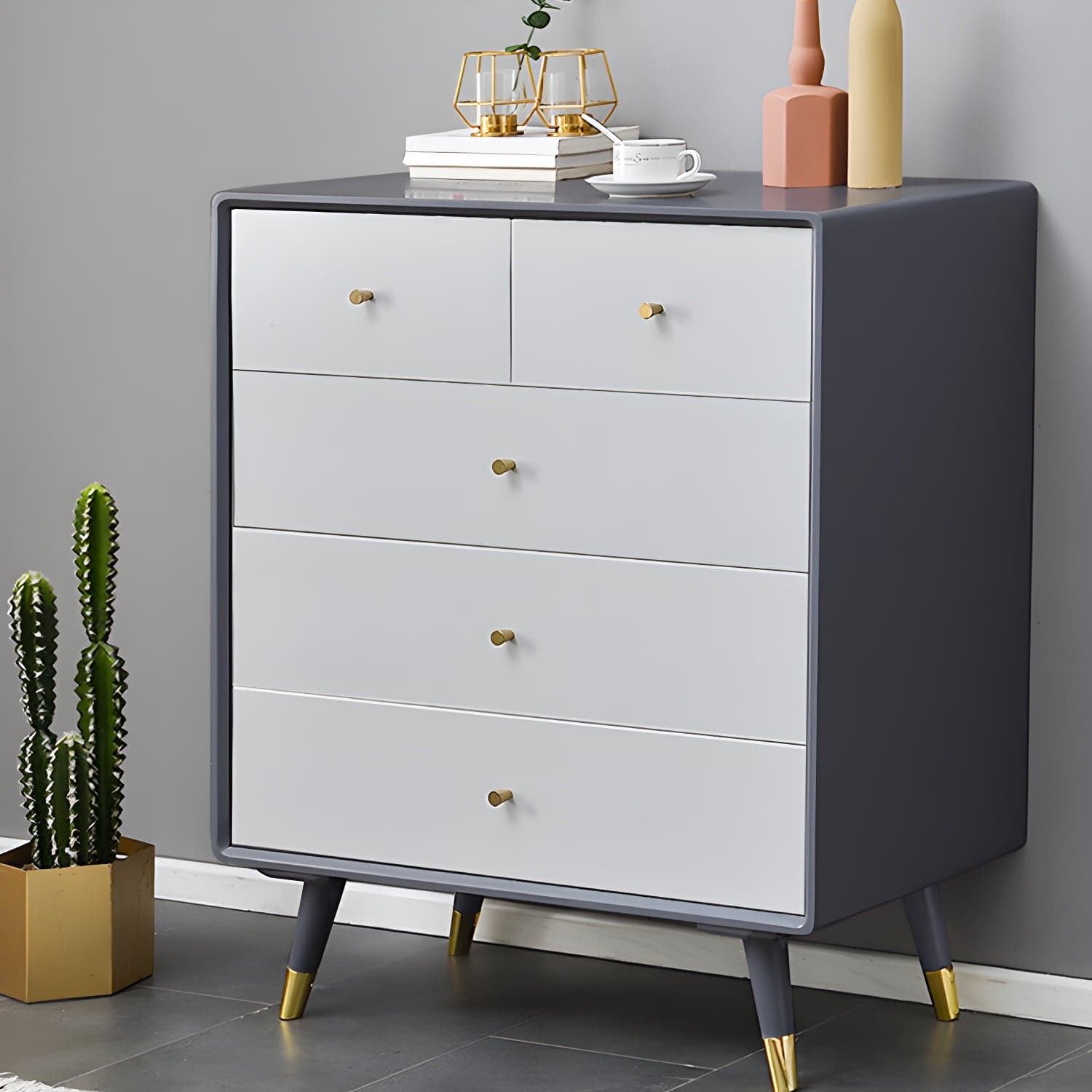 Solid Wood Accent Chest Mid Century Drawers Included Cabinet thumbnail 4