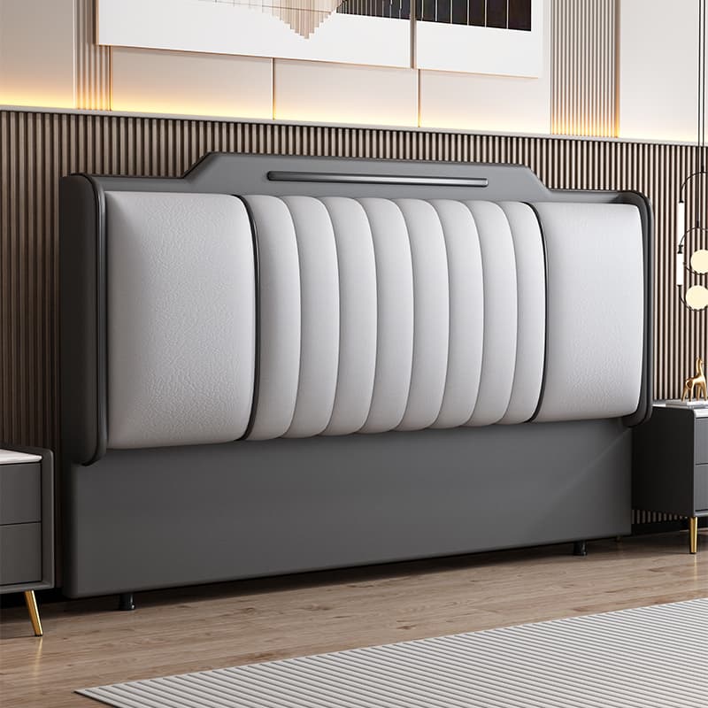 Art Deco Style Panel Headboard in Pine Wood with No Distressing, Camelback Shape for King/Queen/Full Bed, Featuring Sponge Upholstery and Standard Height thumbnail 5