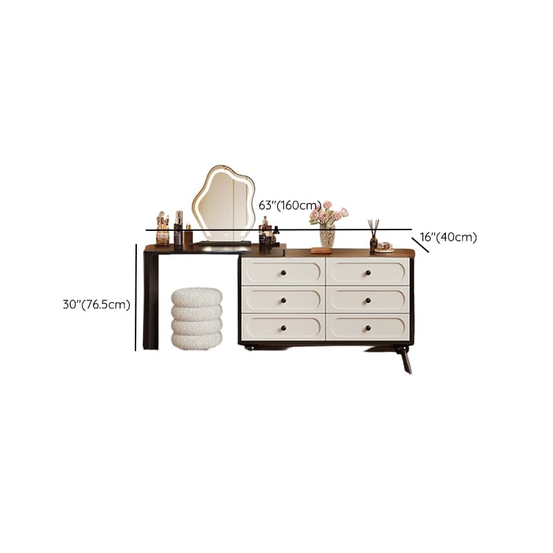 Modish Large/Standard Vanity Set with Natural Wood Table Top, White Seating, 3 Drawers, Light Up Mirror, and Chair thumbnail 13