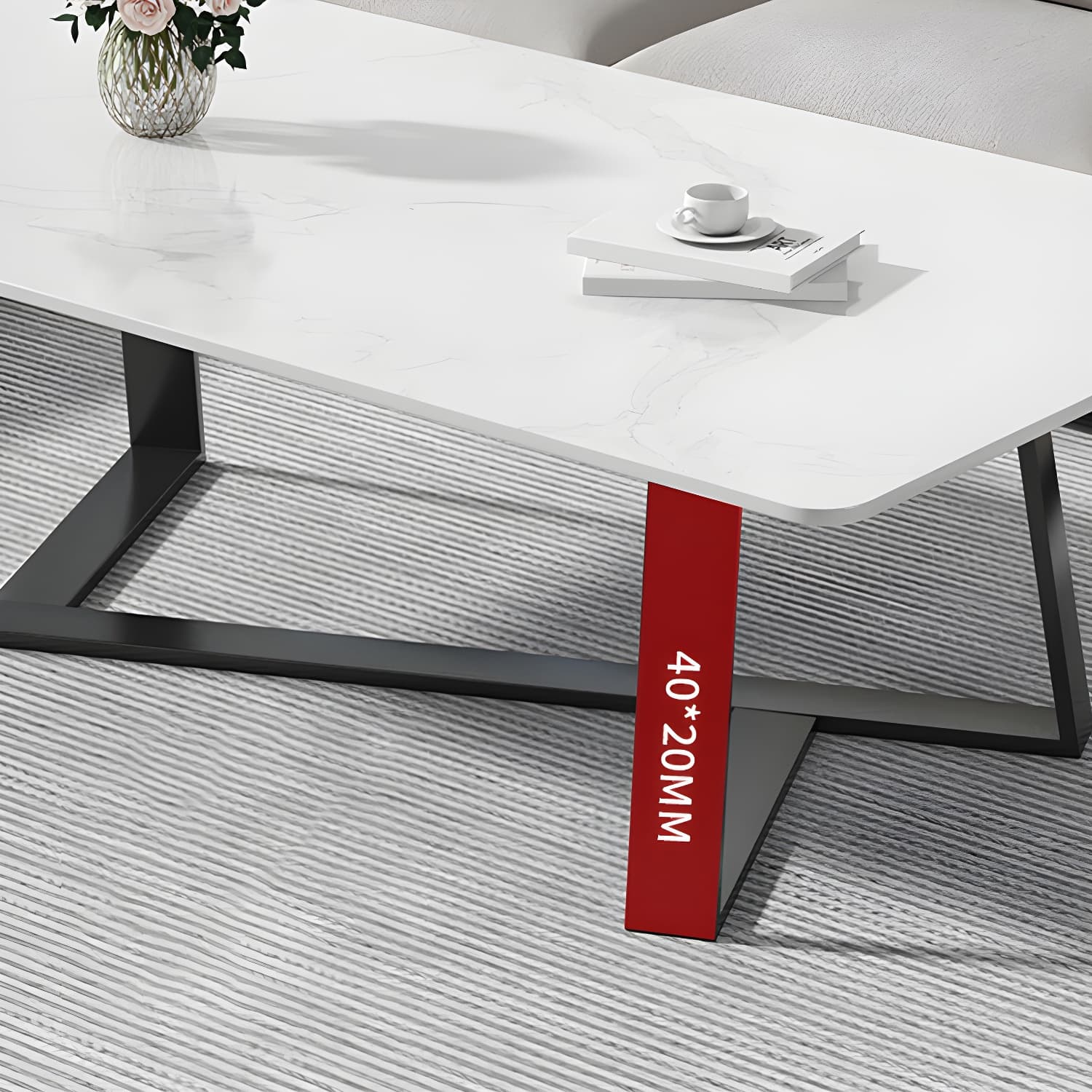 Modern Rectangle Coffee or End Table Stone and Steel Coffee Table with Cross Legs thumbnail 13