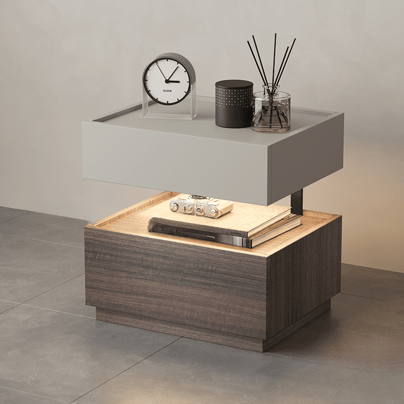 Organic Modern Nightstand With Drawer Organization with Particle Board Wood Countertop and Illuminating Lighting thumbnail 9