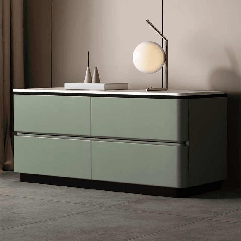 Modish Nightstand With Drawer Organization with 4 Drawers and Stone Tabletop thumbnail 1