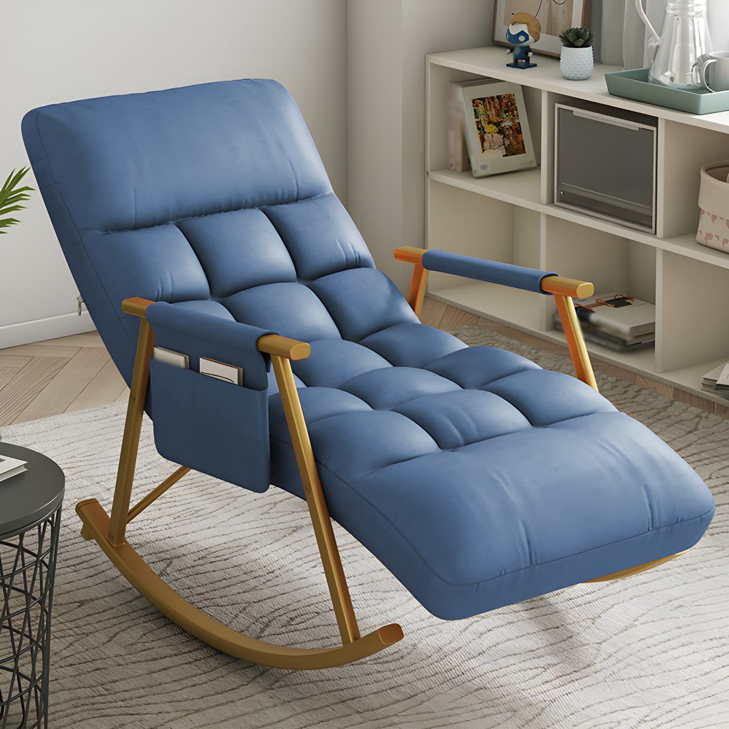 Faux Leather Rocking Chair Modern Style Rocker Chair with Storage thumbnail 9