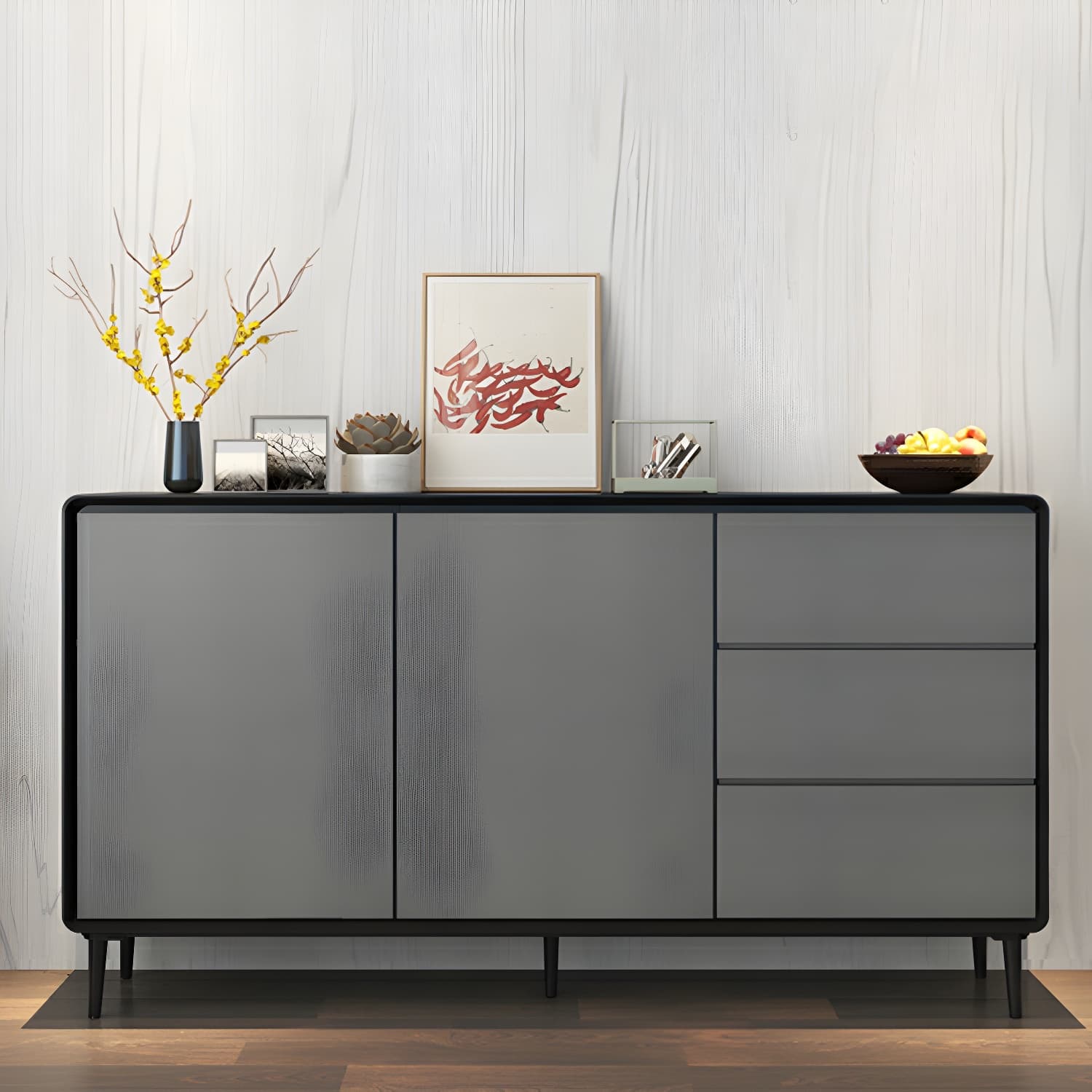 Modern Wood Buffet Sideboard Cabinet with 2 Doors and 3 Drawers thumbnail 12