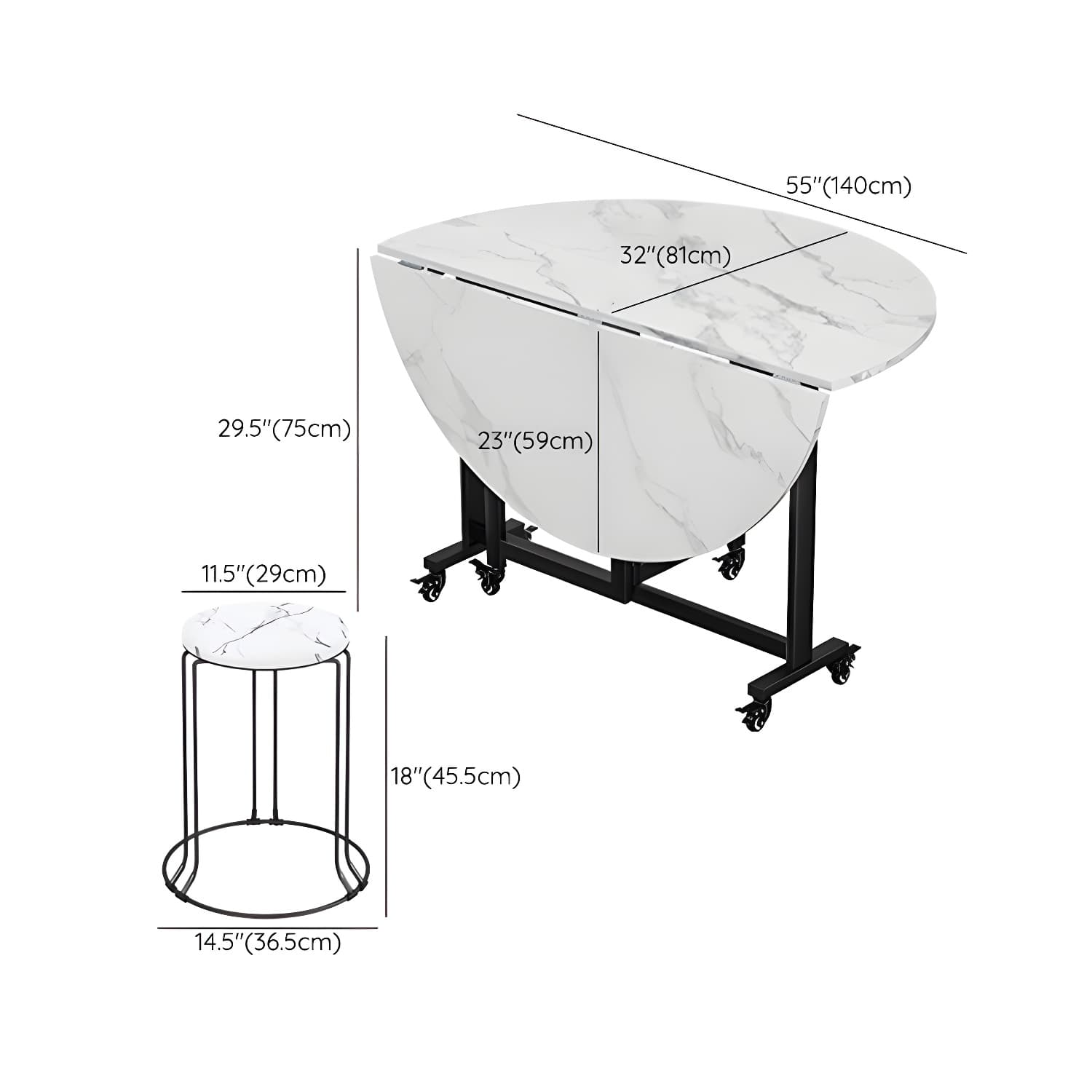 Modern Round Wood Dining Set with Collapsible Table and Leaf Extension - Metal Trestle Base in Black thumbnail 22