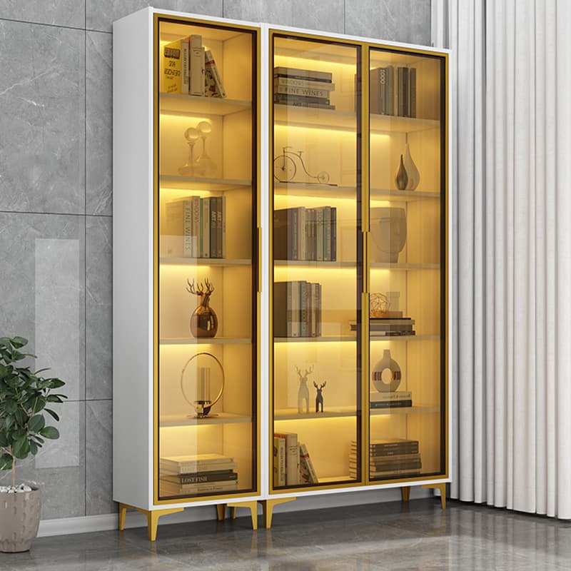 Glam Rectangle Accent Cabinet with Metal Base and Wood Countertop, Glass Doors and Lighting Included thumbnail 5