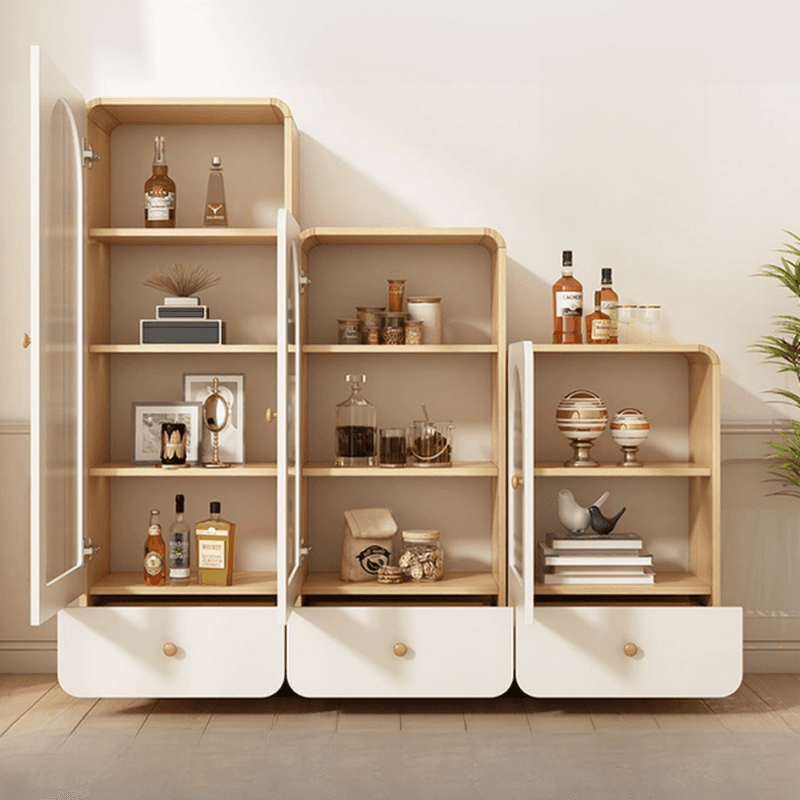 Modern White Lumber Narrow Sideboard with Single Drawer, 4 Shelves/Three Internal Shelves/Two Internal Shelves, Glass-panel Door thumbnail 8