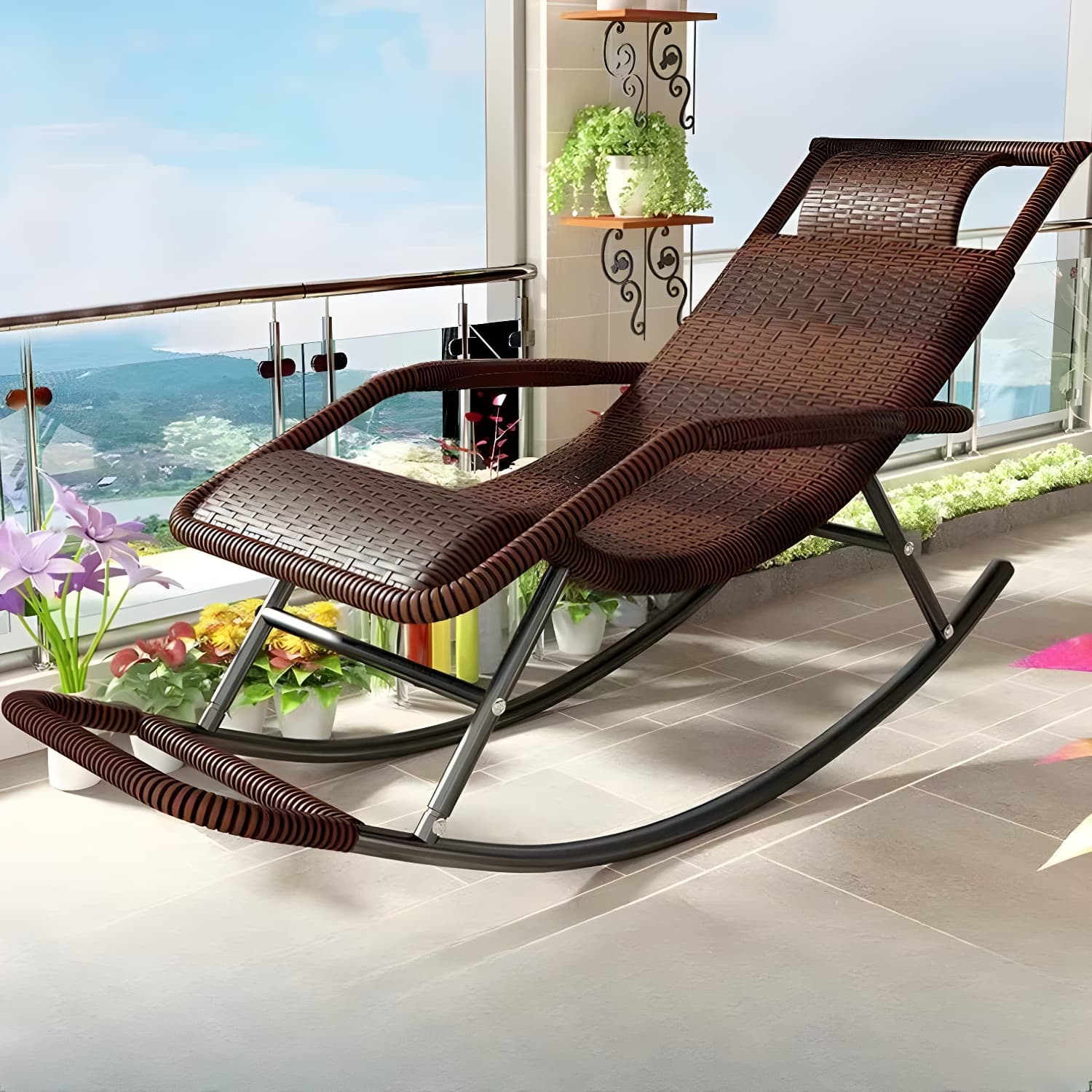 Traditional Black Metal Frame Rocking Chair with Spindle Back and High Weight Capacity thumbnail 13