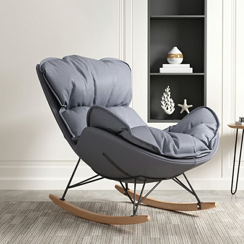 Stylish and Modern Upholstered Rocking Chair with Natural Wood Legs thumbnail 2