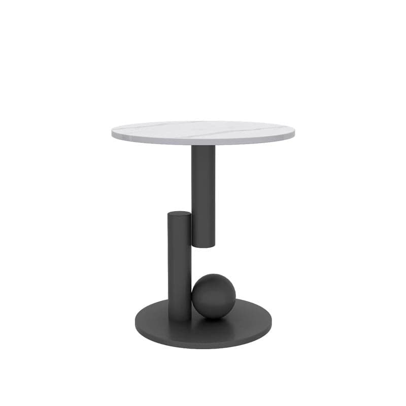 Oval White Stone Modern Coffee Table with Metal Abstract Base thumbnail 1