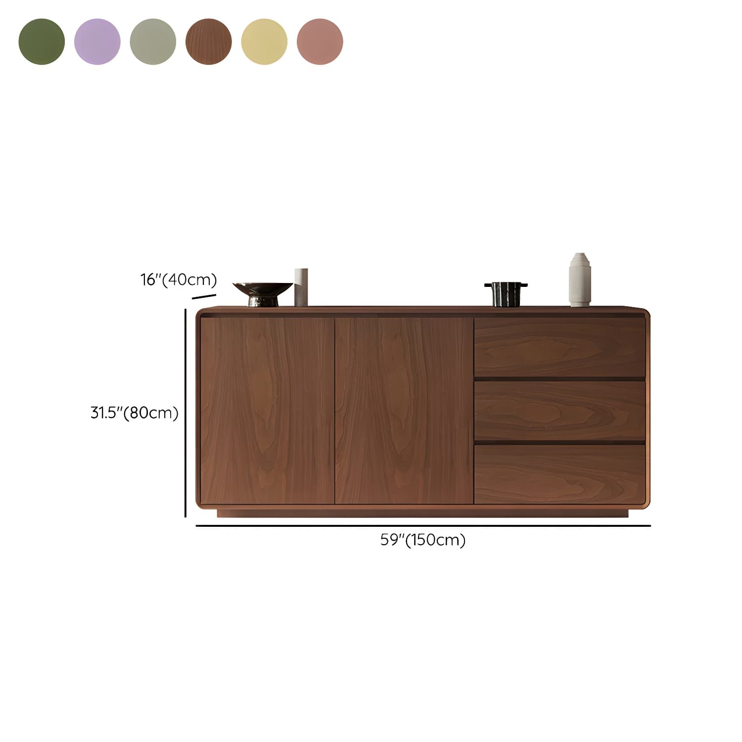Wood Sideboard with 2 Doors and 3 Drawers, Overall Dimensions 40cmW x 80cmH thumbnail 19
