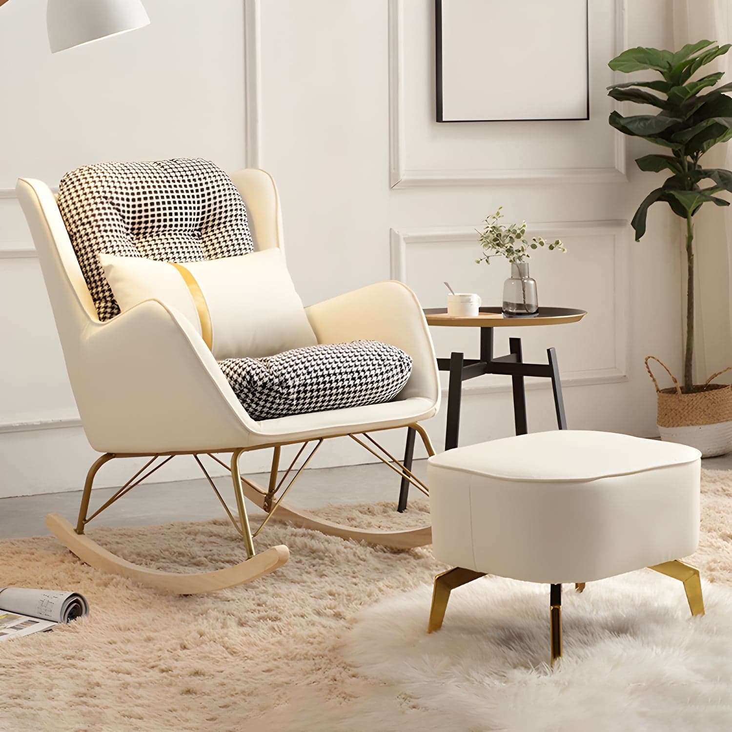 Modern Rocking Chair Metal Frame Doll Cotton Filling Spindle Rocker Chair thumbnail 4
