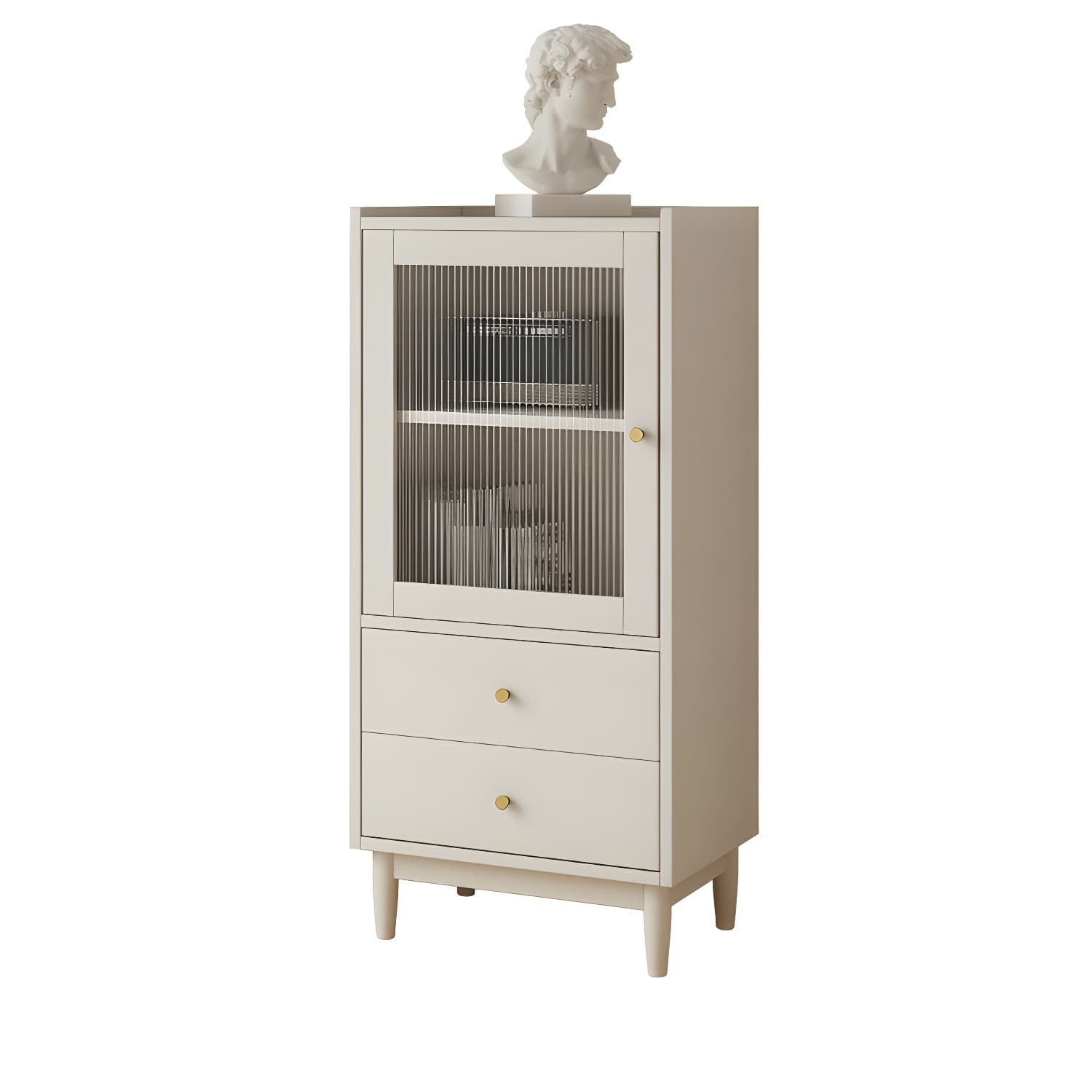 Scandinavian Glass Door Wood Cabinet with Drawers and Adjustable Shelves - Elegant Storage Furniture thumbnail 3