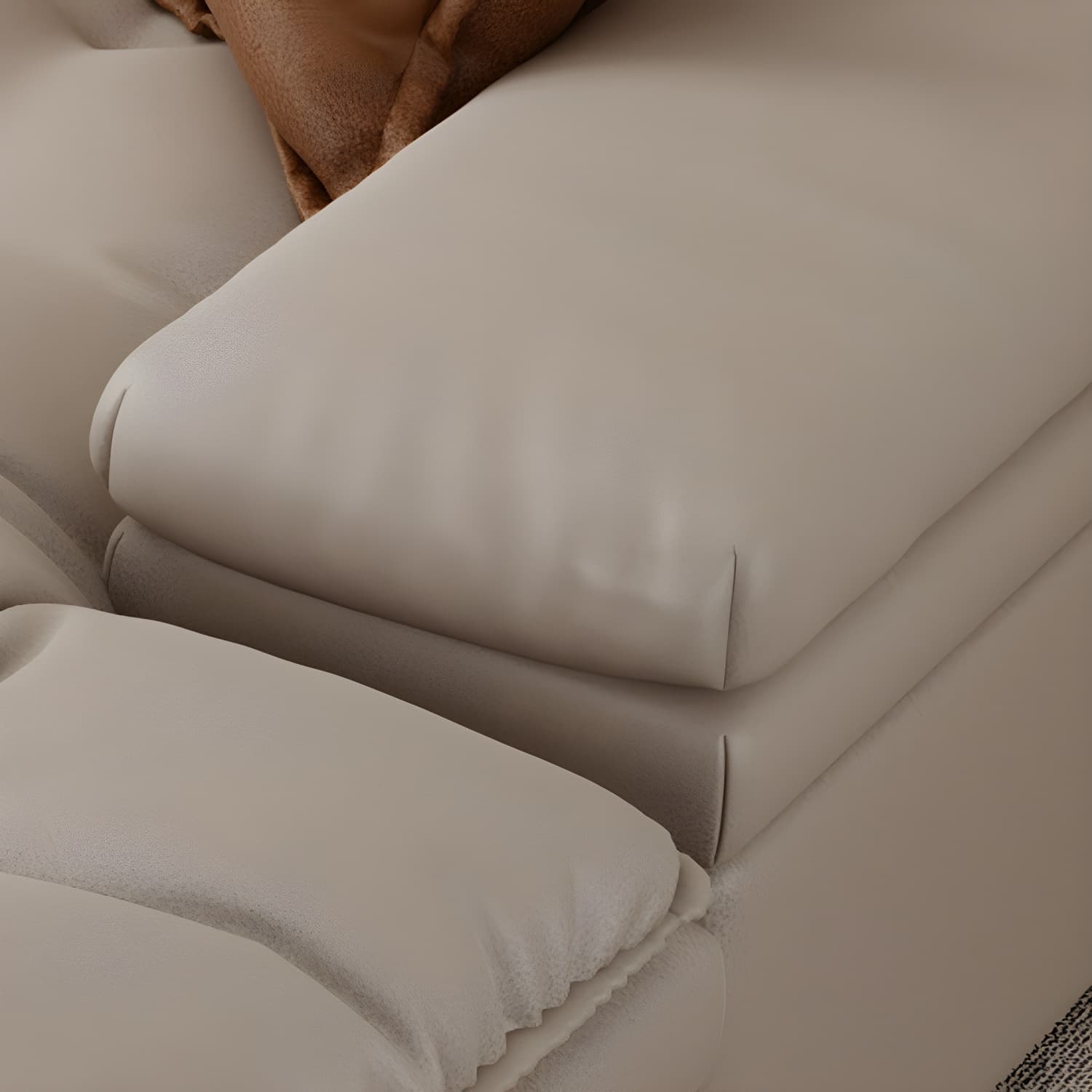 Modern Beige Faux Leather Stationary Sectional Sofa with Adjustable Headrest and Wood Frame thumbnail 6