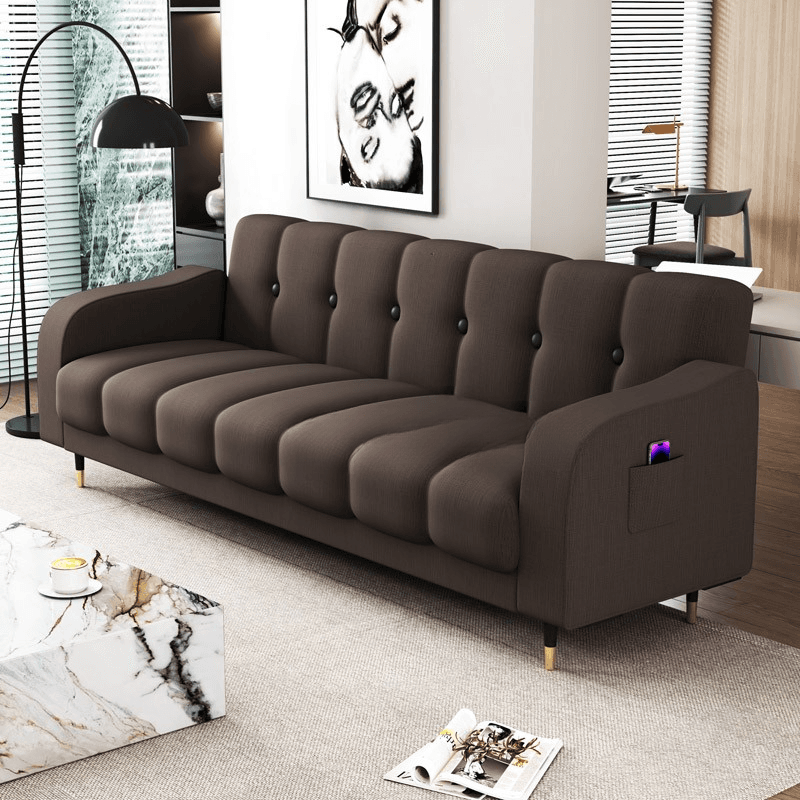 Contemporary Modern Solid Color Scratch-durable Convertible Sofa in Pu Leather with Midnight Black/Gray/White Upholstery, Seats 3/2-seater, with Receptacle Storage thumbnail 3