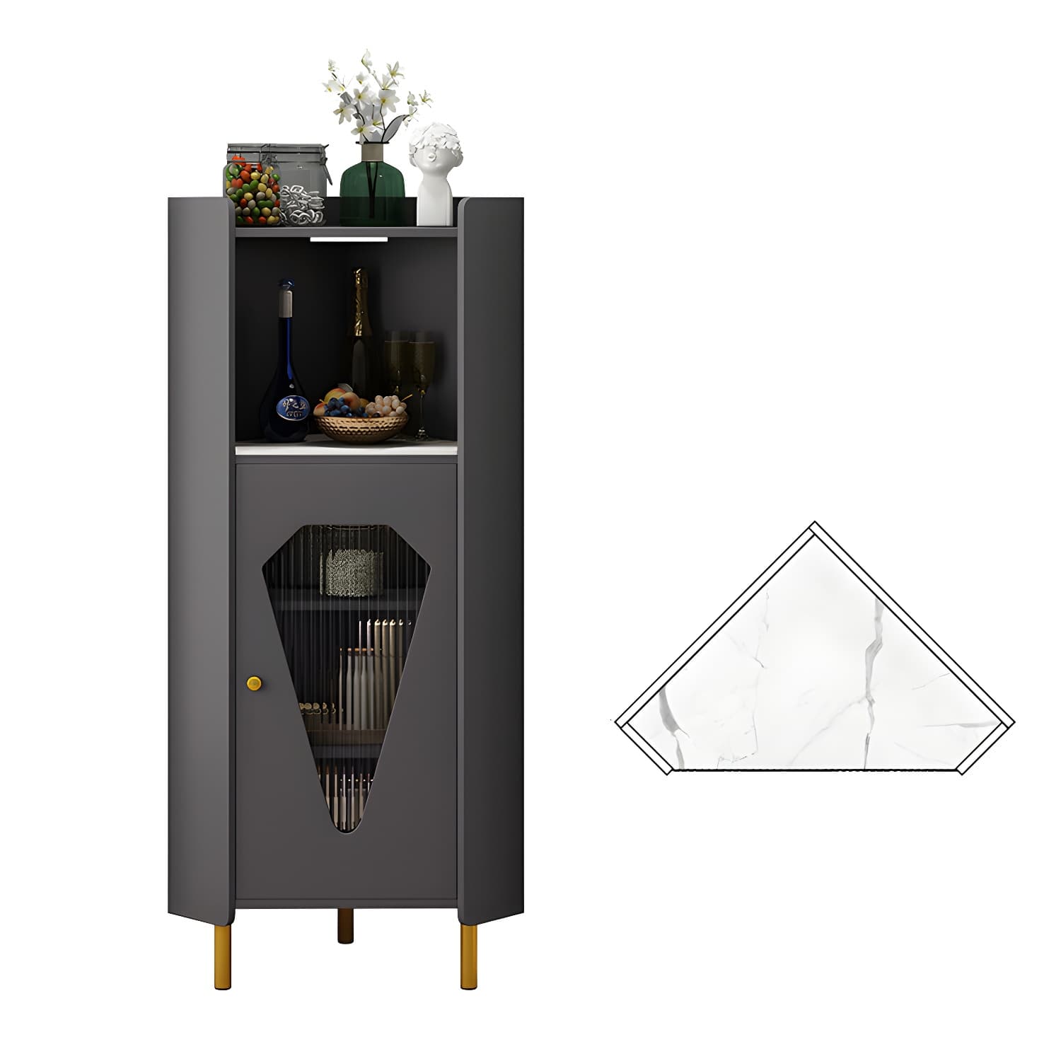 Glam Corner Accent Cabinet with Glass Doors and Wood Countertop in Small (Under 24 in.) Length thumbnail 11