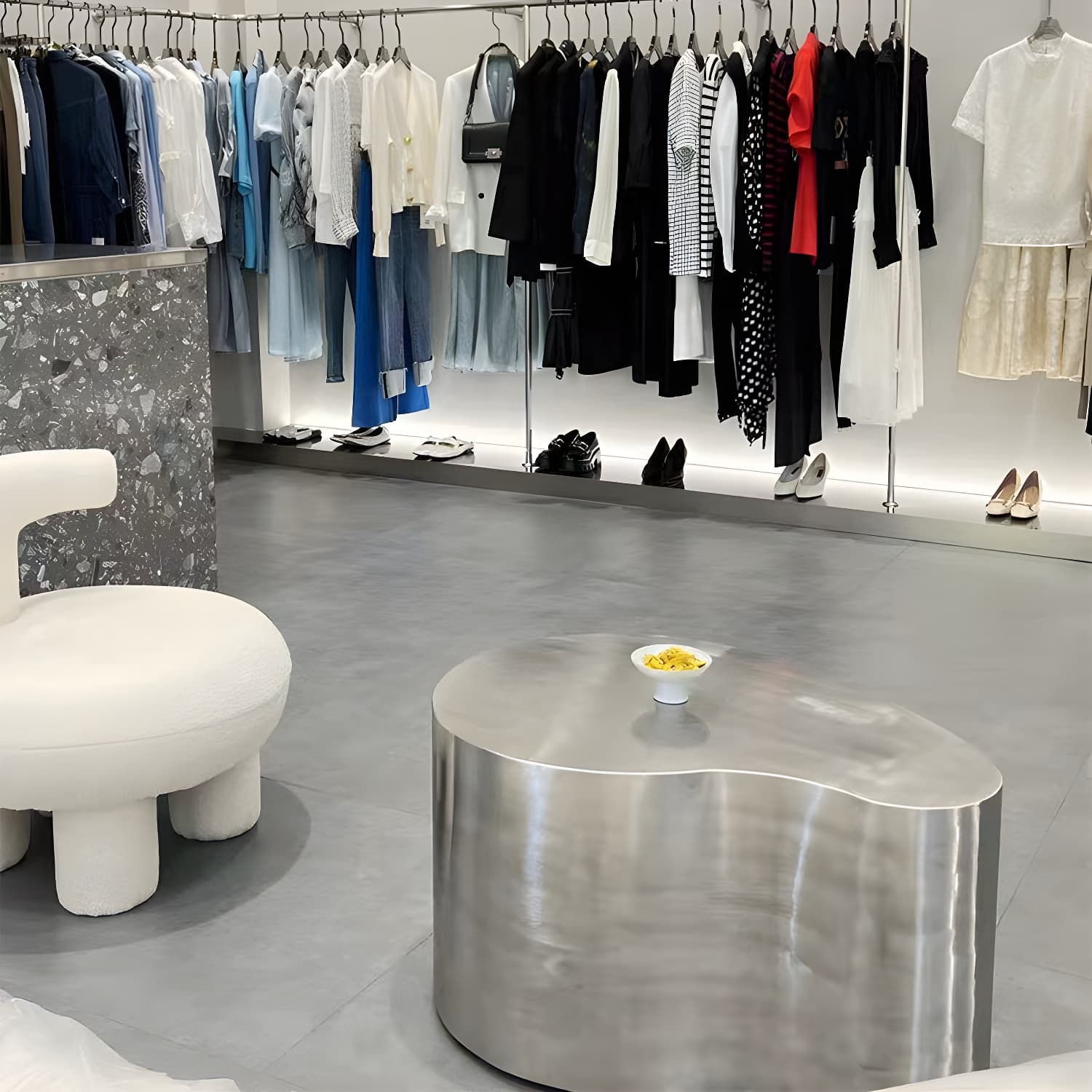 Silver Modern Coffee Table with Free Form Metal Top and Abstract Stainless Steel Base thumbnail 8