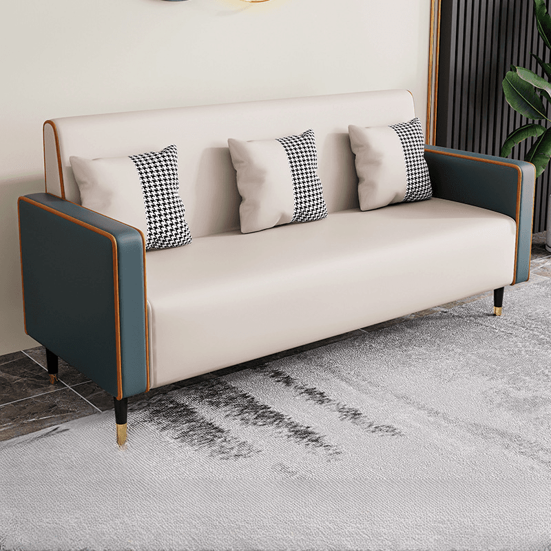 Casual Solid Color Water Resistant Sofa Couch in Grey/Cream/Citrus Color for 3 Person with Square Arm and 3 Pillows thumbnail 2