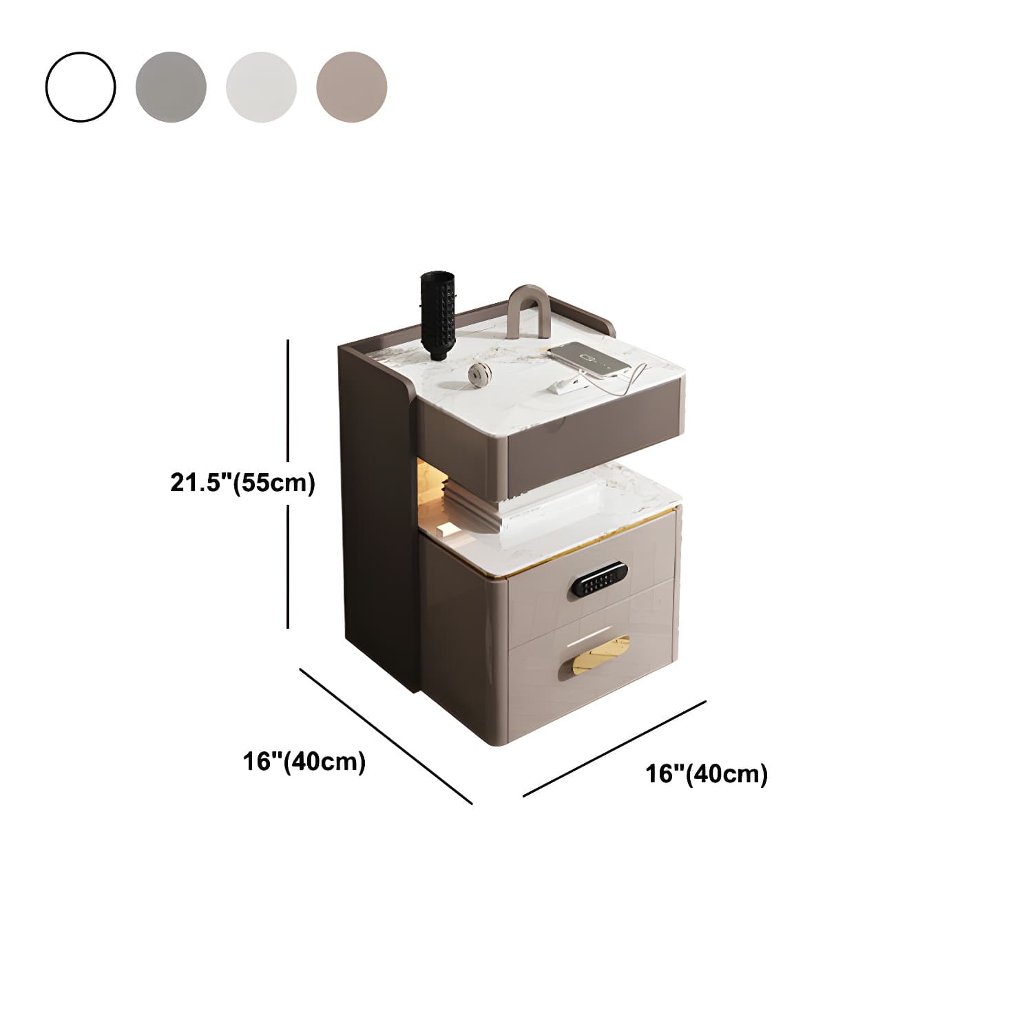 3-Drawer Nightstand with USB charging 21.65" Tall Faux Leather Nightstand thumbnail 19