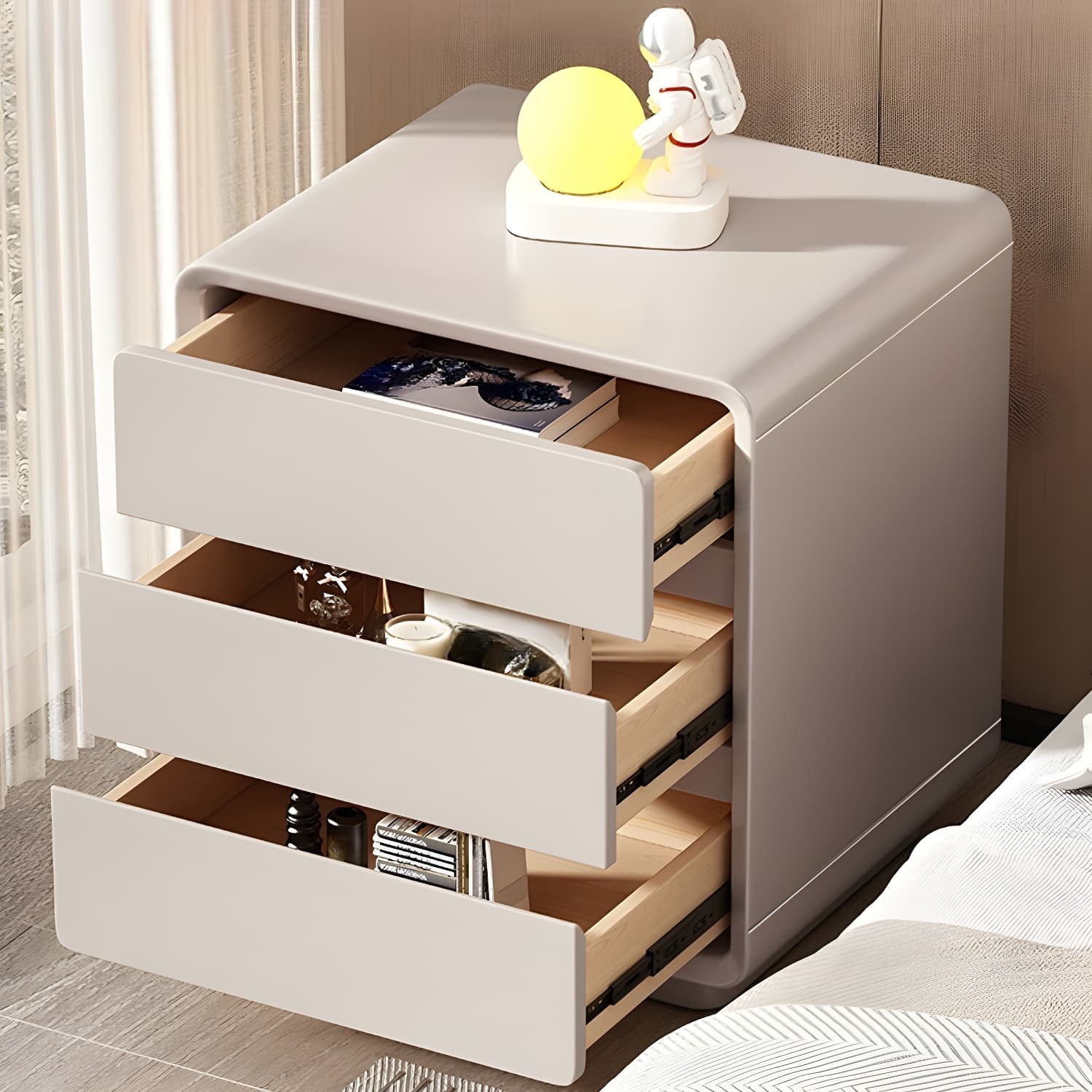 Modern Pine Wood Bedside Cabinet with 3 Drawers in Standard Height thumbnail 7