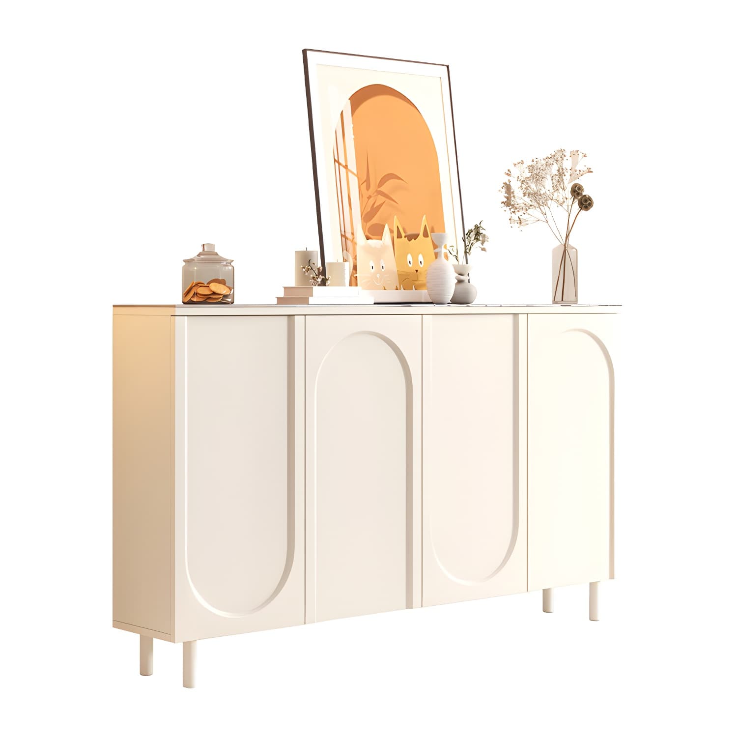 Scandinavian Wood Buffet Sideboard with Stone Countertop and Adjustable Shelves thumbnail 18